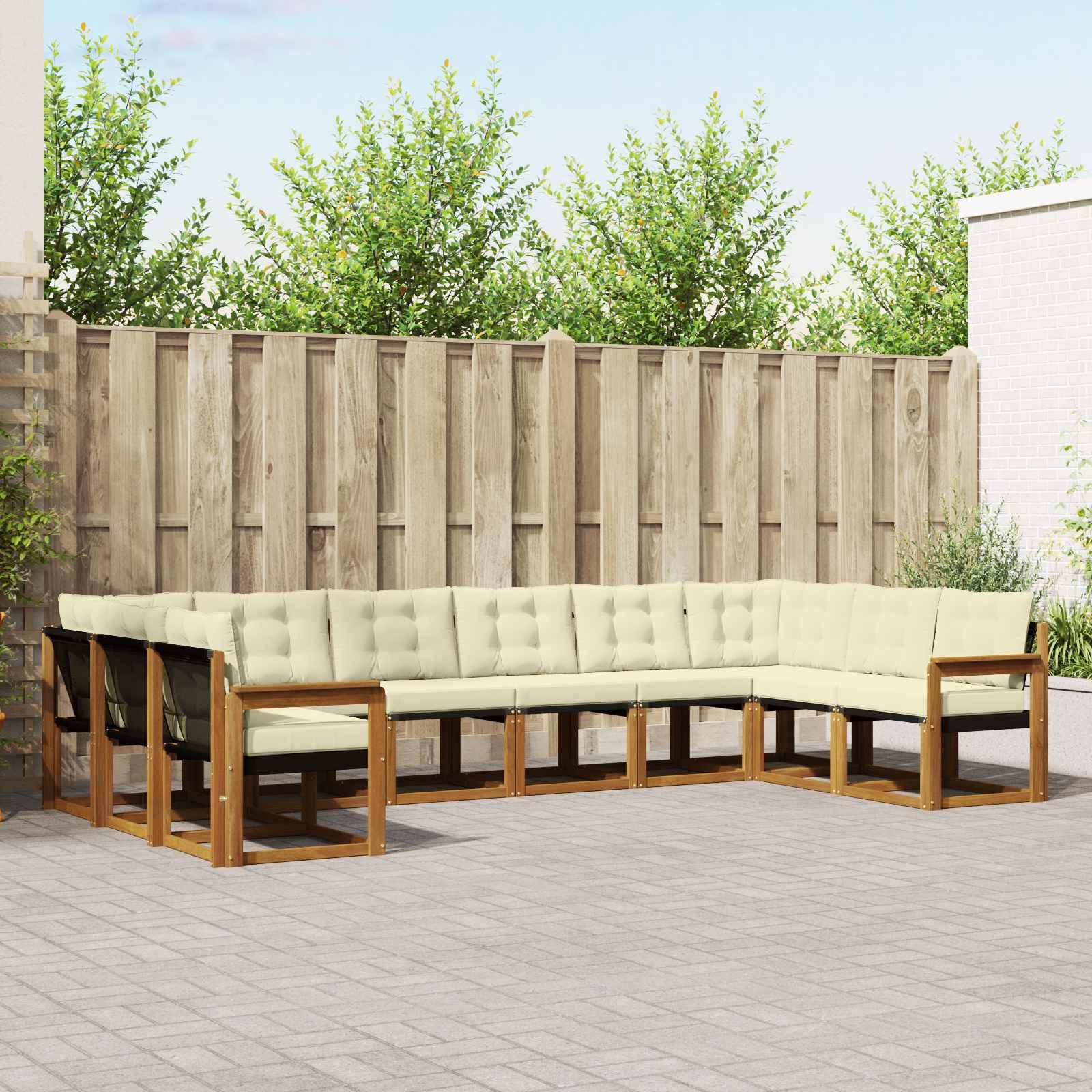 Udendørs Sofagruppe Med Pude 10 Dele Naturlig Og Beige - Natur og cremefarvet / Åben ramme