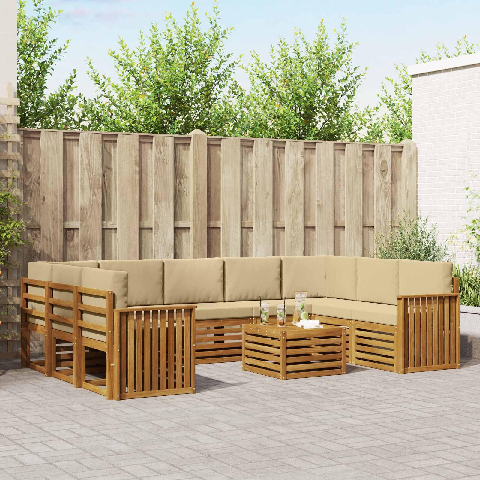 Sofasæt med pude 10 stk Naturlig og Beige Massivt Akacietræ