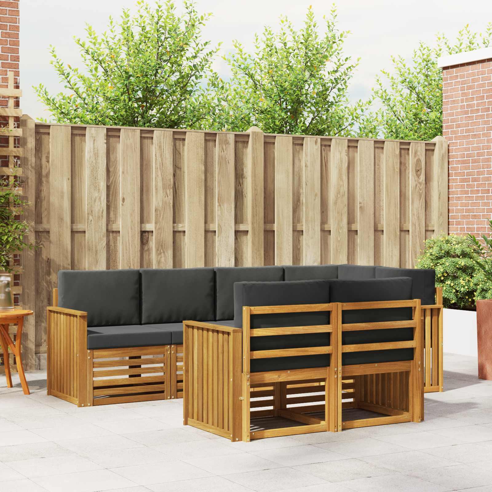 Sofasæt 7 Dele Massivt Akacietræ - Naturlig og antracit / Skinne