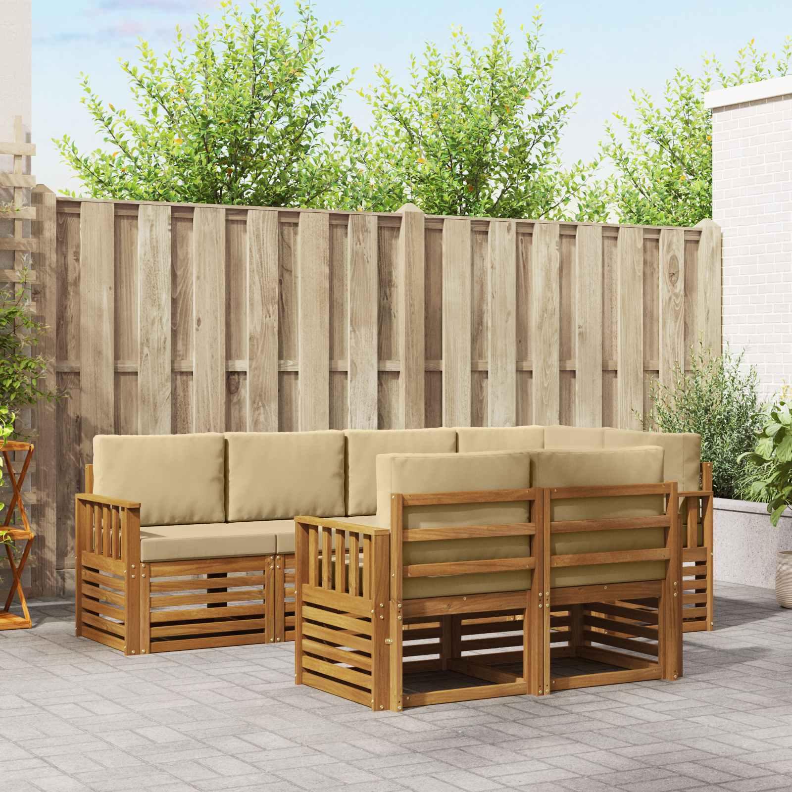 Sofasæt 7 Dele Massivt Akacietræ - Naturlig og beige / Lodrette lameller