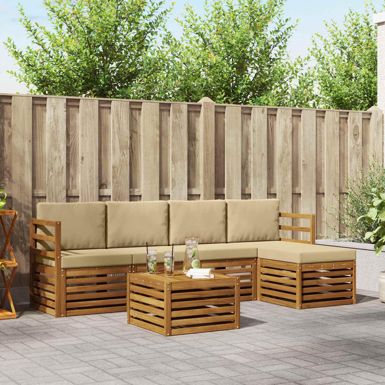 Sofasæt med pude 6 stk Naturlig og Beige Massivt Akacietræ