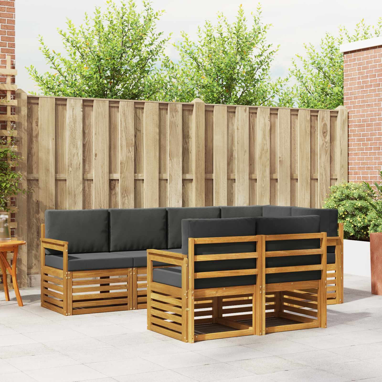 Sofasæt 7 Dele Massivt Akacietræ - Naturlig og antracit / Åben ramme