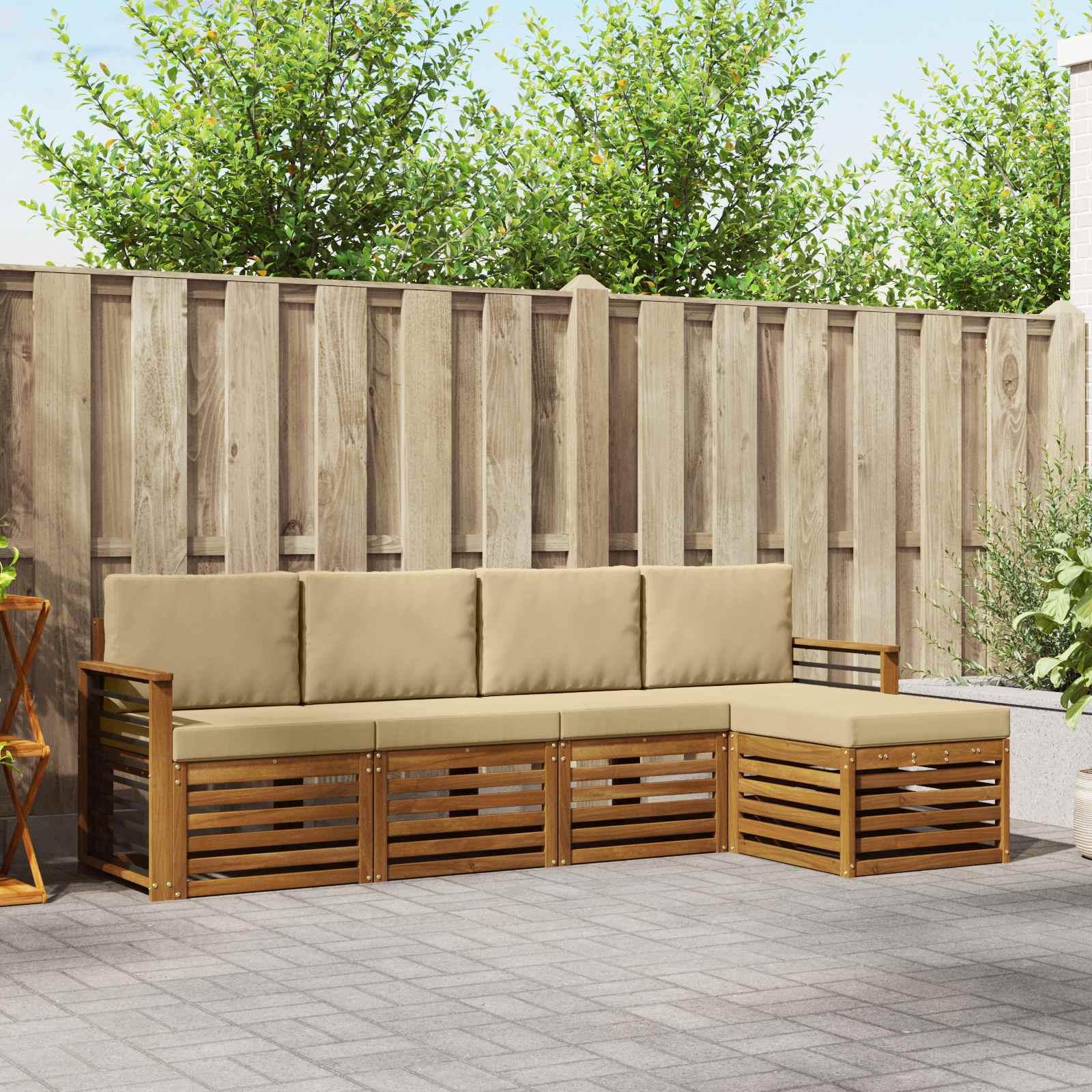 Sofasæt med pude 5 stk Naturlig og Beige Massivt Akacietræ