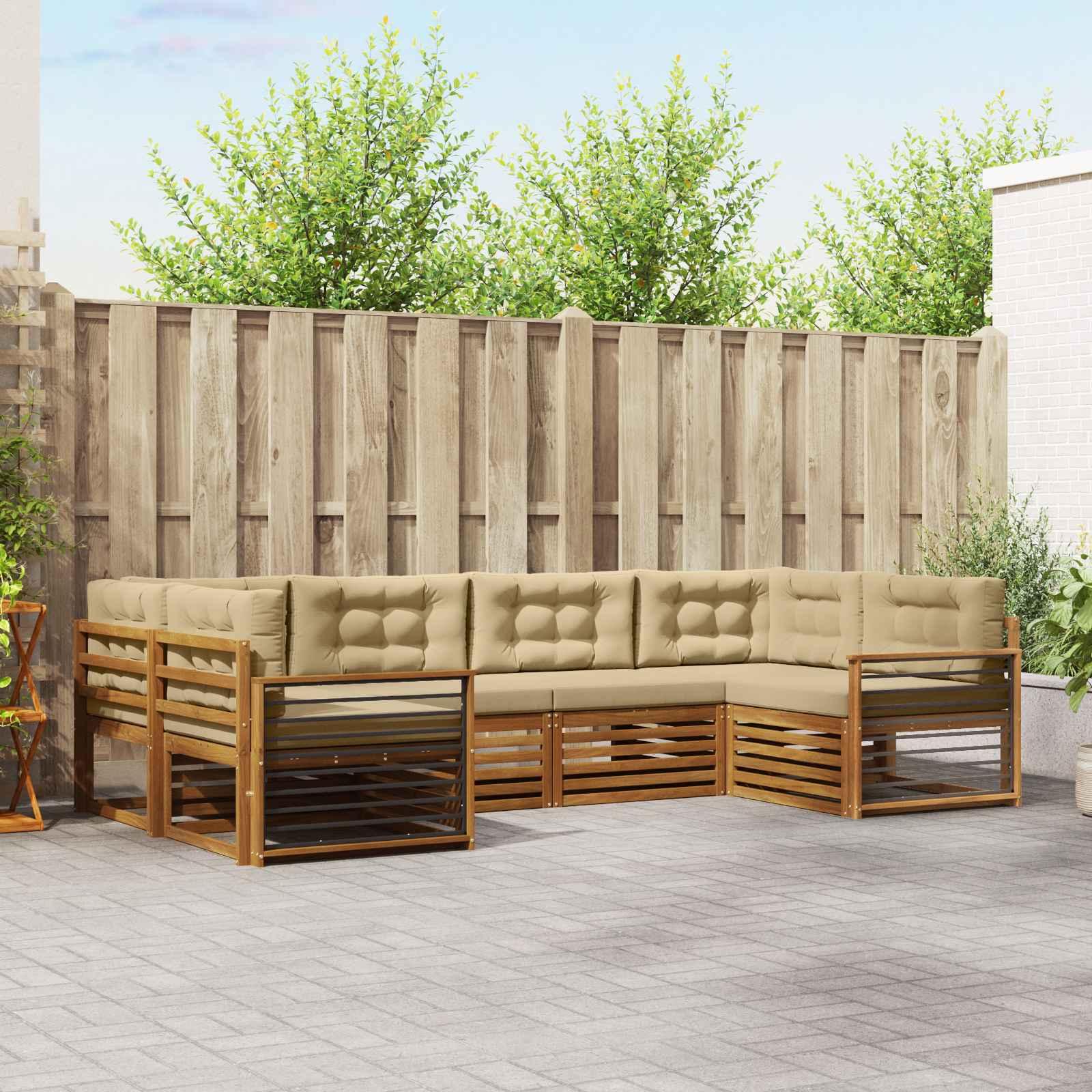 Sofasæt 6 Dele Massivt Akacietræ - Naturlig og beige / egnet til lejlighed