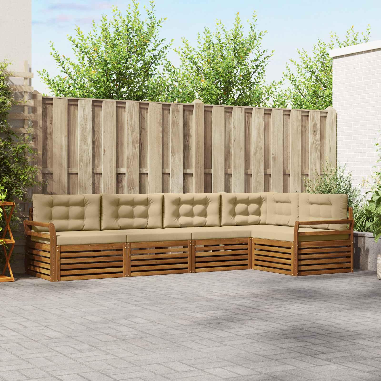 Udendørs Sofagruppe 5 Dele Naturlig Og Lys Grå Massivt Akacietræ - Naturlig og beige / Kurvet