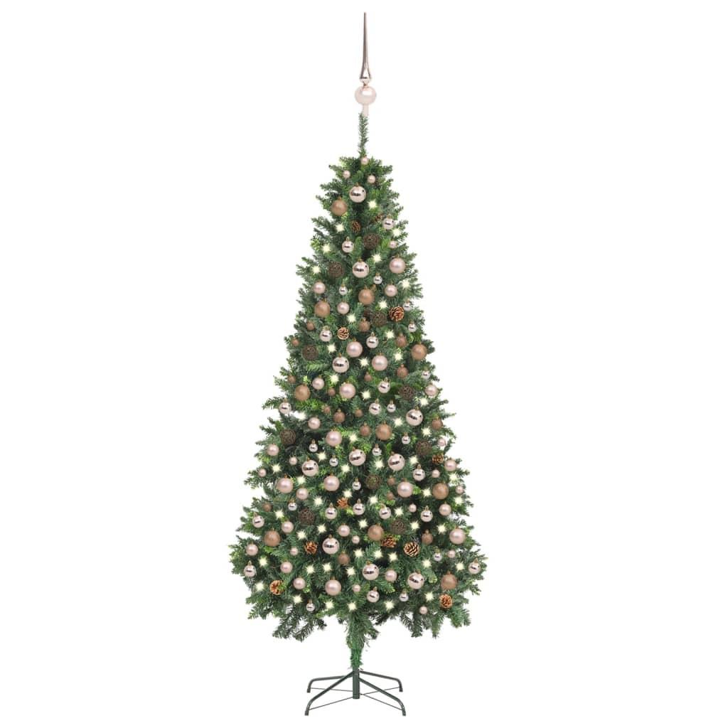 Kunstigt juletræ med sne, lys og kugler 210 cm, Juletræer hos HomeNordic