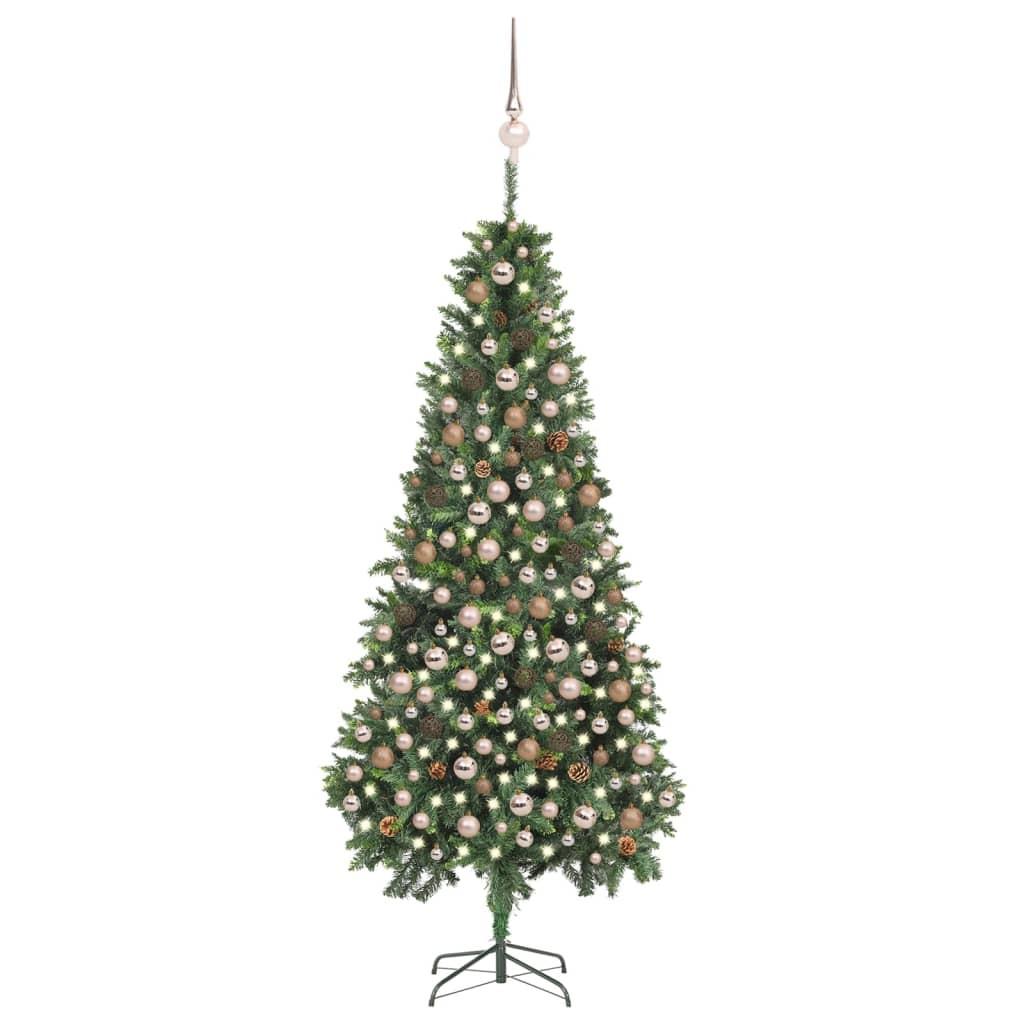Billede af Juletræ med sne + lys + julekugler og grankogler 210 cm