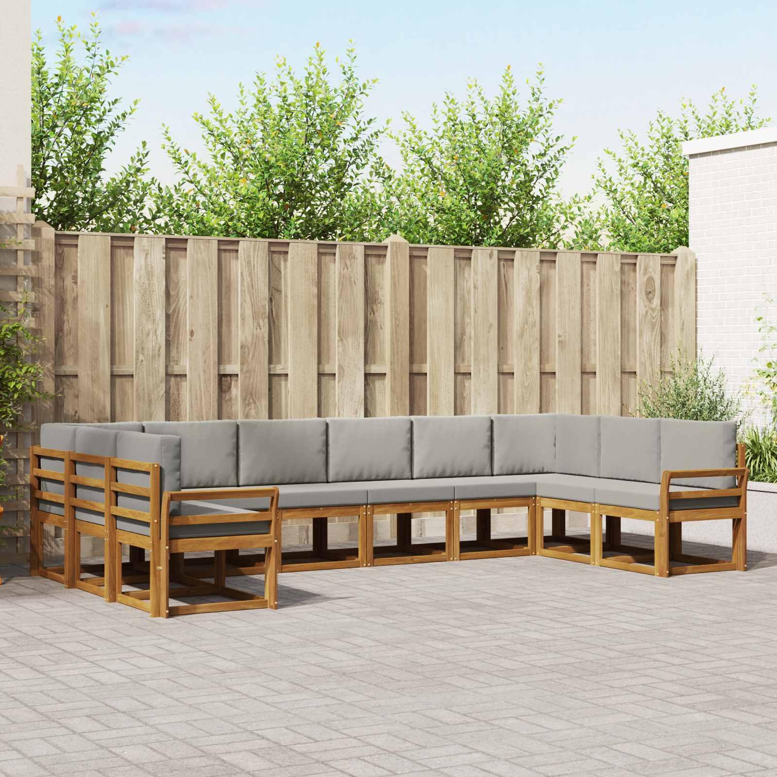 Sofa Sæt 10 stk Naturlig og Lys Grå Soli Akacietræ og polyester