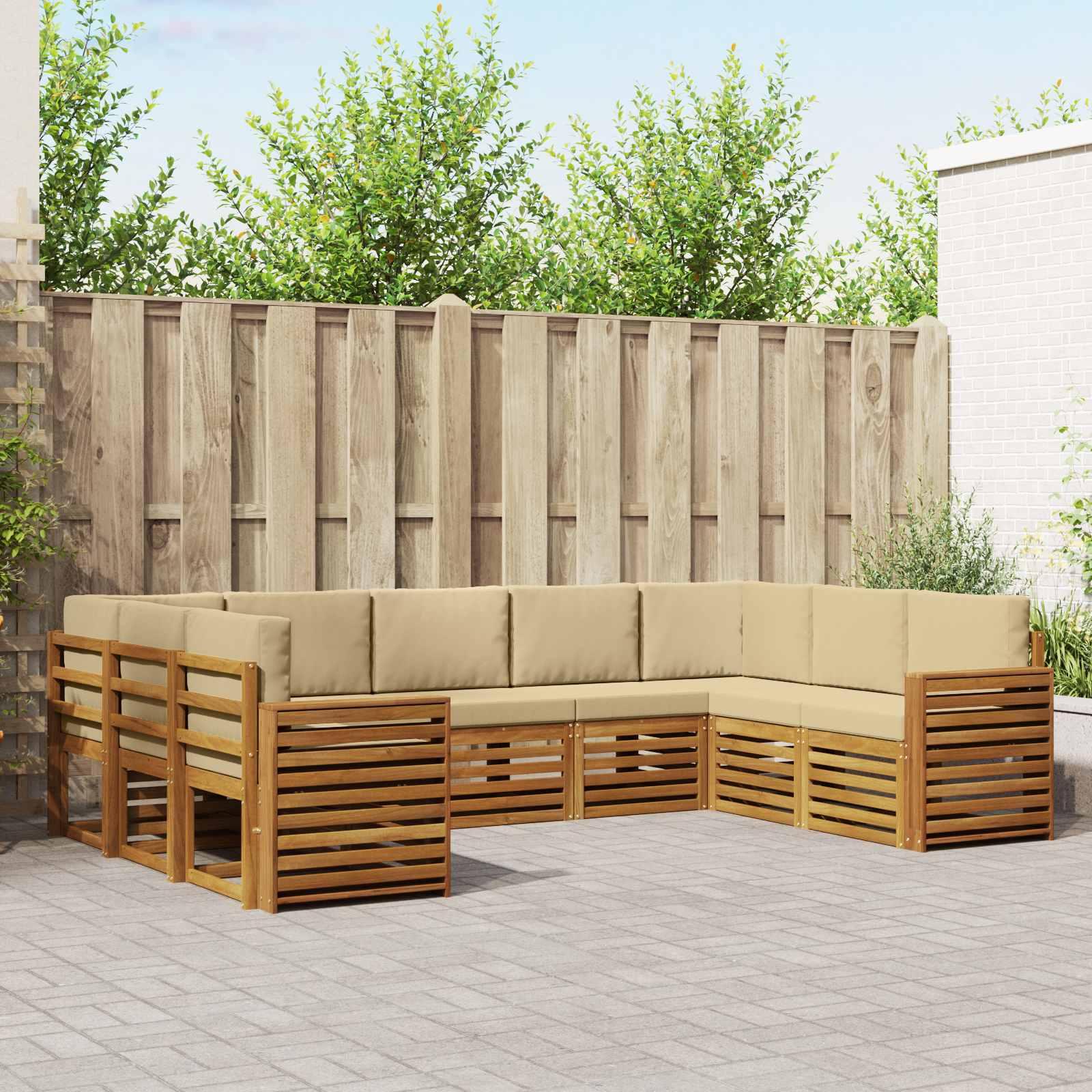 Sofasæt med pude 9 stk Naturlig og Beige Massivt Akacietræ