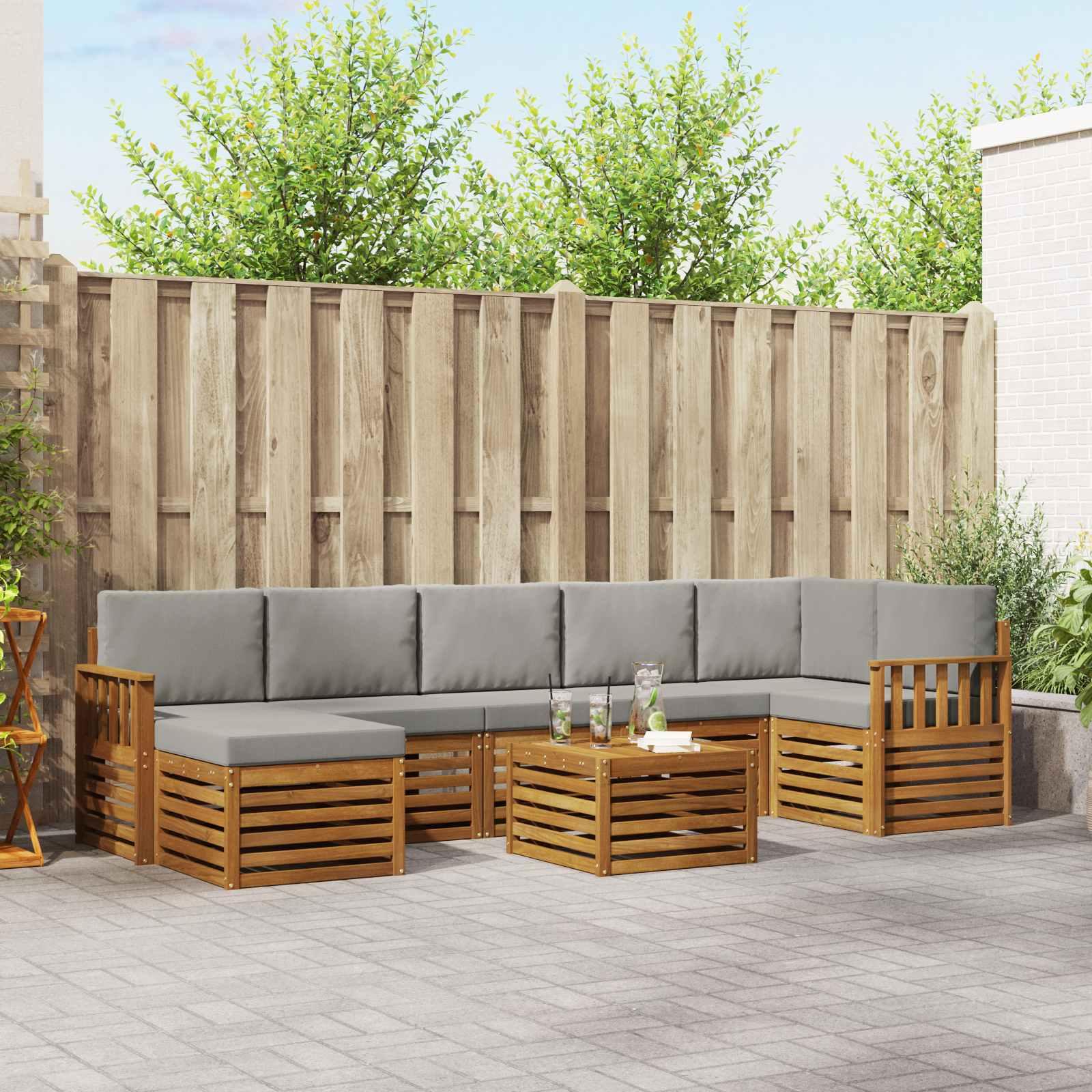 Sofasæt med pude 8 stk Naturlig og Lys Grå Massivt Akacietræ