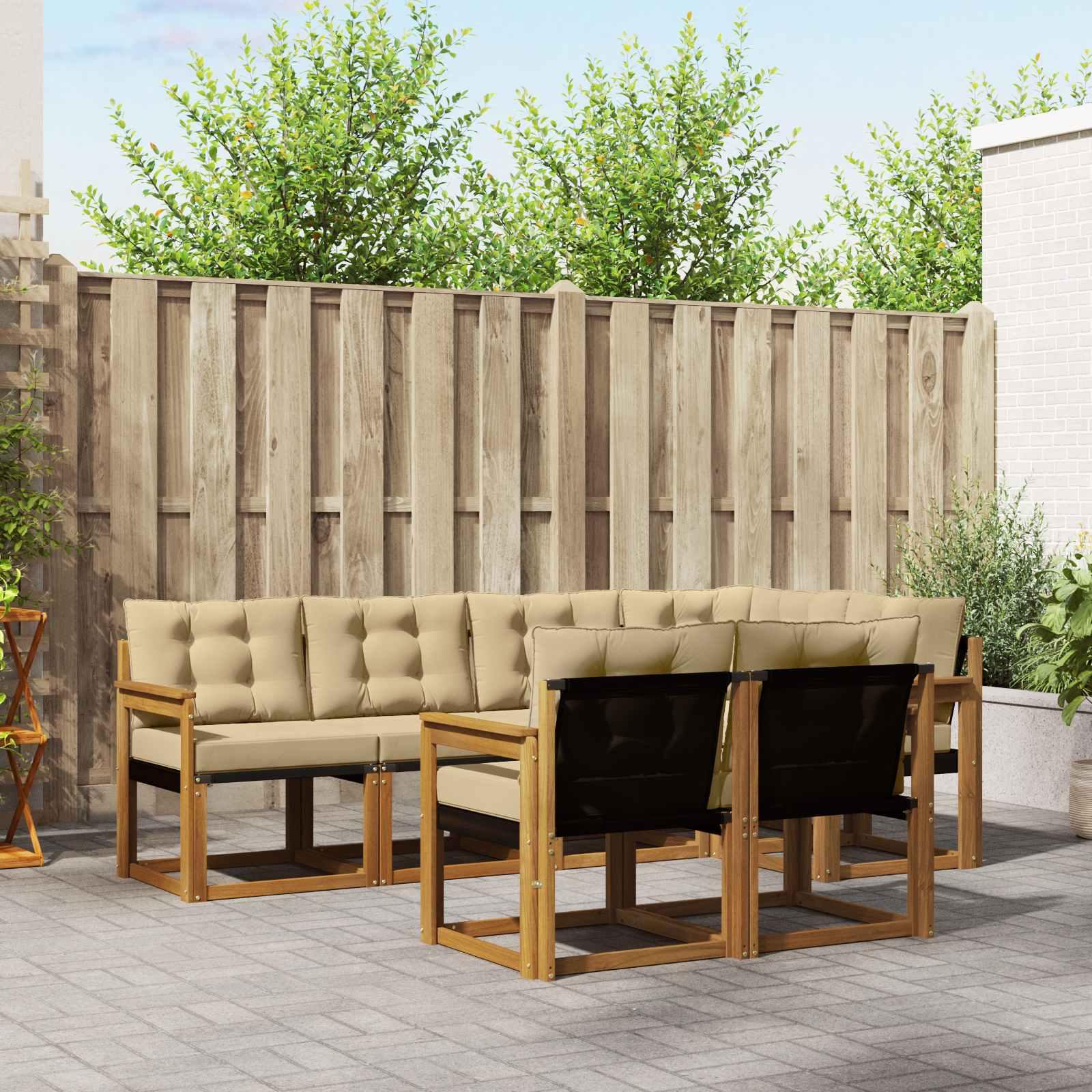Udendørs Sofagruppe Med Pude 7 Dele - Naturlig og beige / Åben ramme
