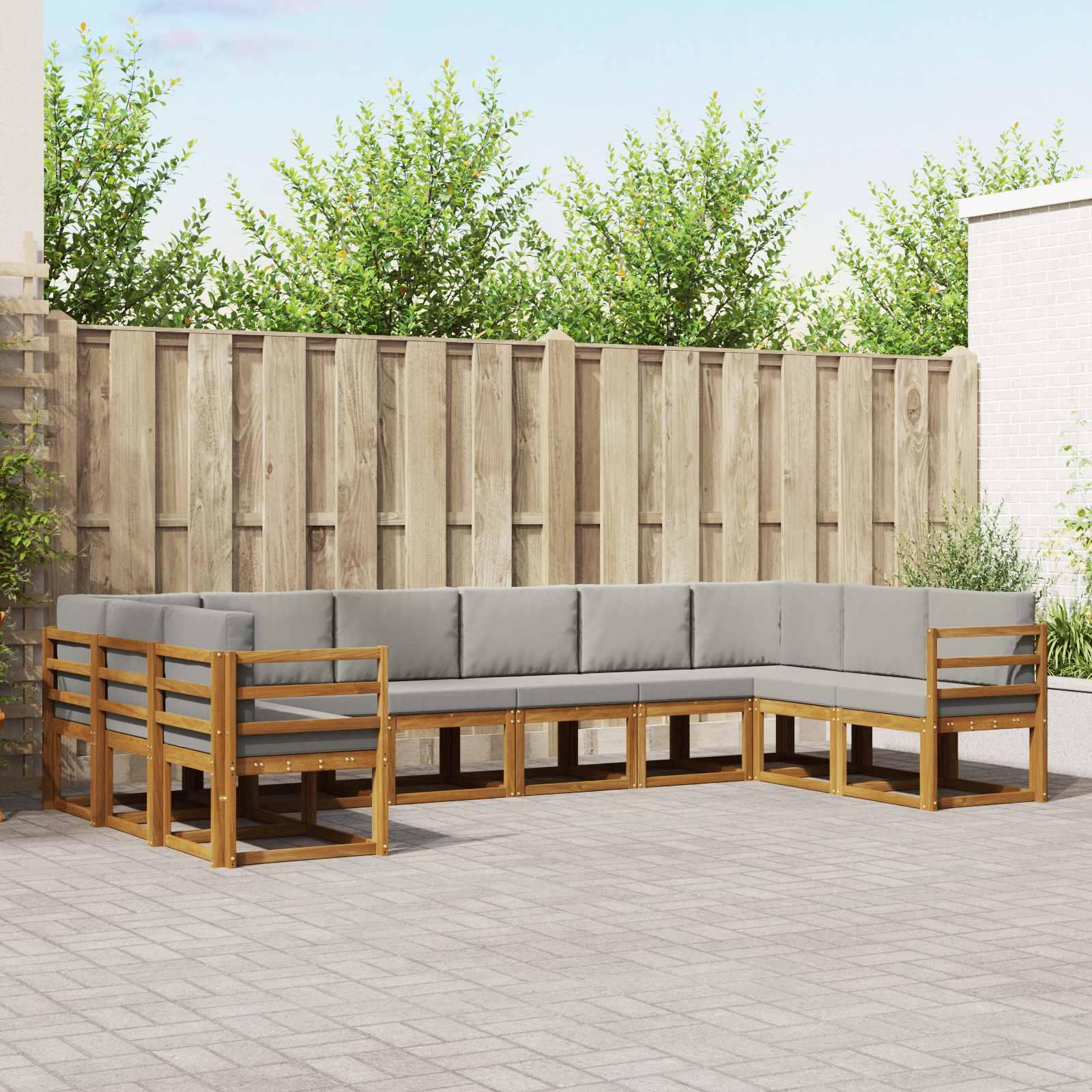 Sofa Sæt 10 stk Naturlig og Lys Grå Soli Akacietræ og polyester
