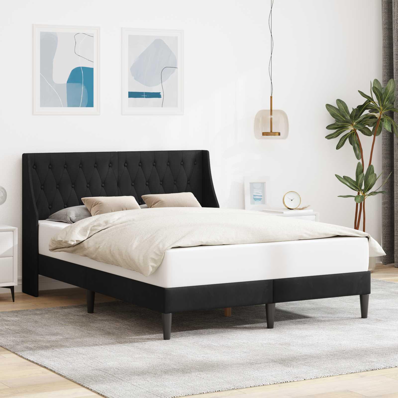 Sengestel med hovedgærde Sort 140 x 190 cm Fløjl