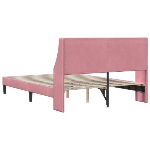 Sengestel med hovedgærde i fløjl - lyserød 140 × 190 cm