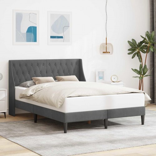 Sengestel med hovedgærde 140 x 190 cm - fløjl, mørkegrå