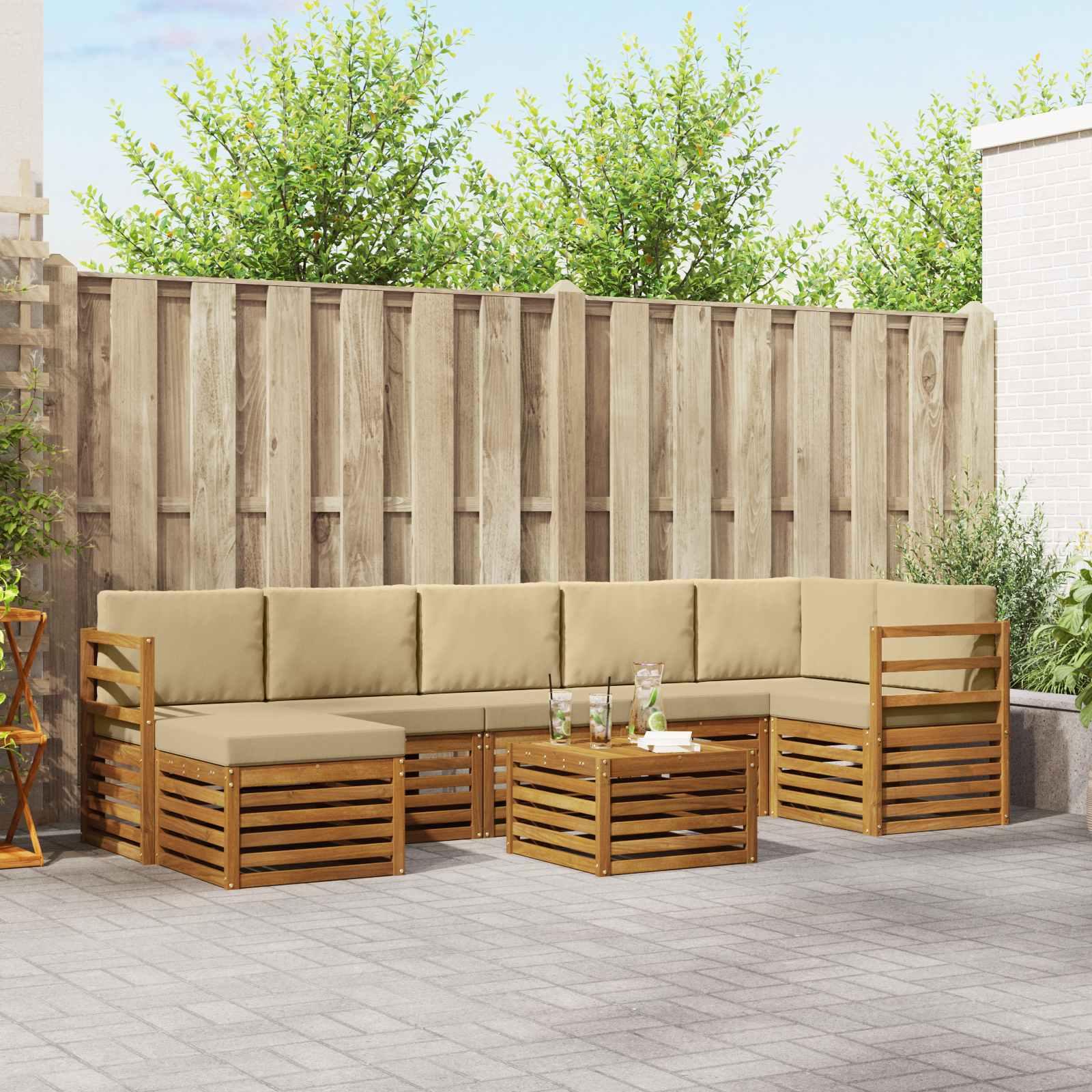 Sofasæt med pude 8 stk Naturlig og Beige Massivt Akacietræ