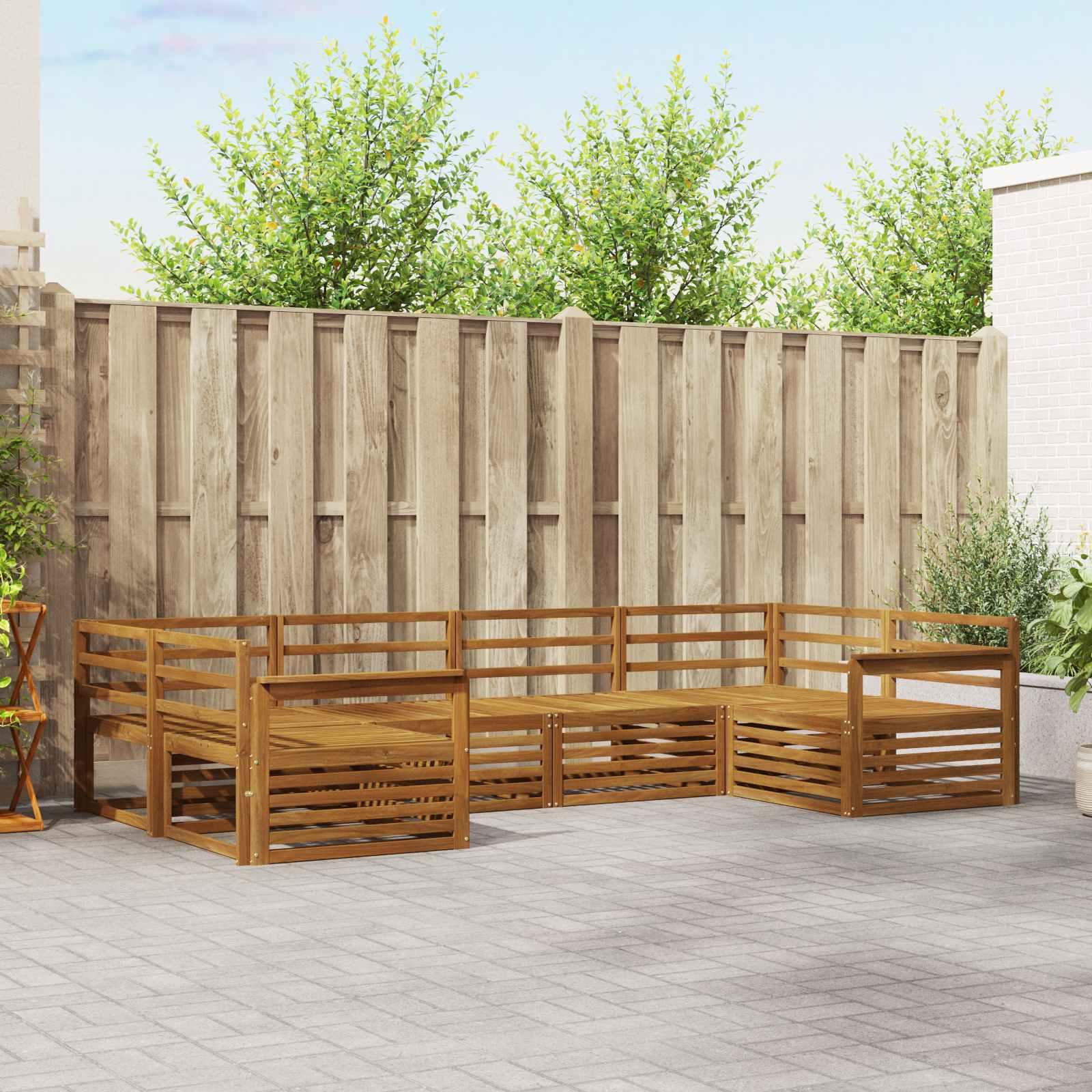 Sofasæt 6 Dele Massivt Akacietræ - Naturfarvet / Åben ramme