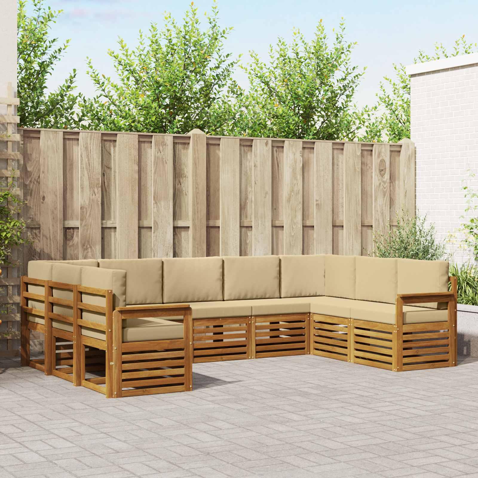 Sofasæt med pude 9 stk Naturlig og Beige Massivt Akacietræ