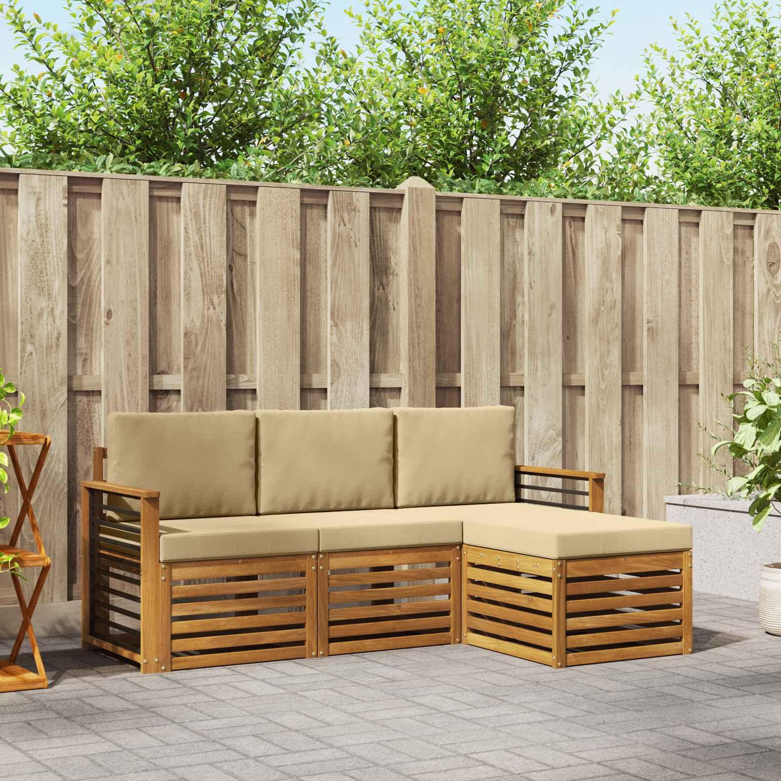 Sofasæt med pude 4 stk Naturlig og Beige Massivt Akacietræ