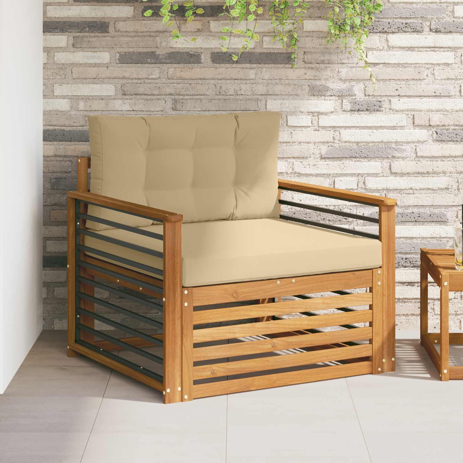 2 Stk Sofa Med Armlæn Massivt Akacietræ - Naturlig og beige / Lige