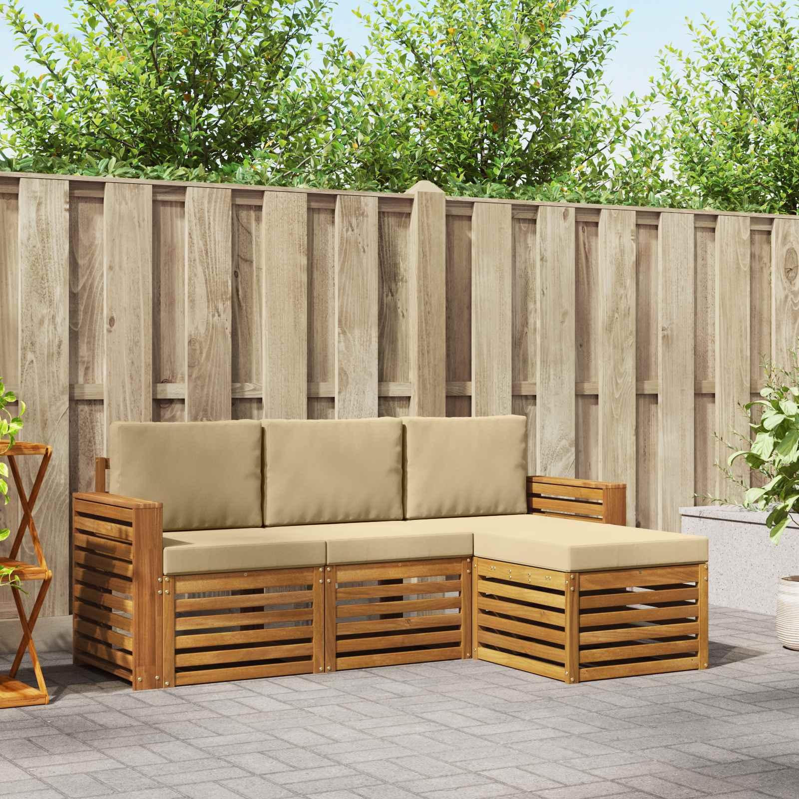 Sofasæt med pude 4 stk Naturlig og Beige Massivt Akacietræ