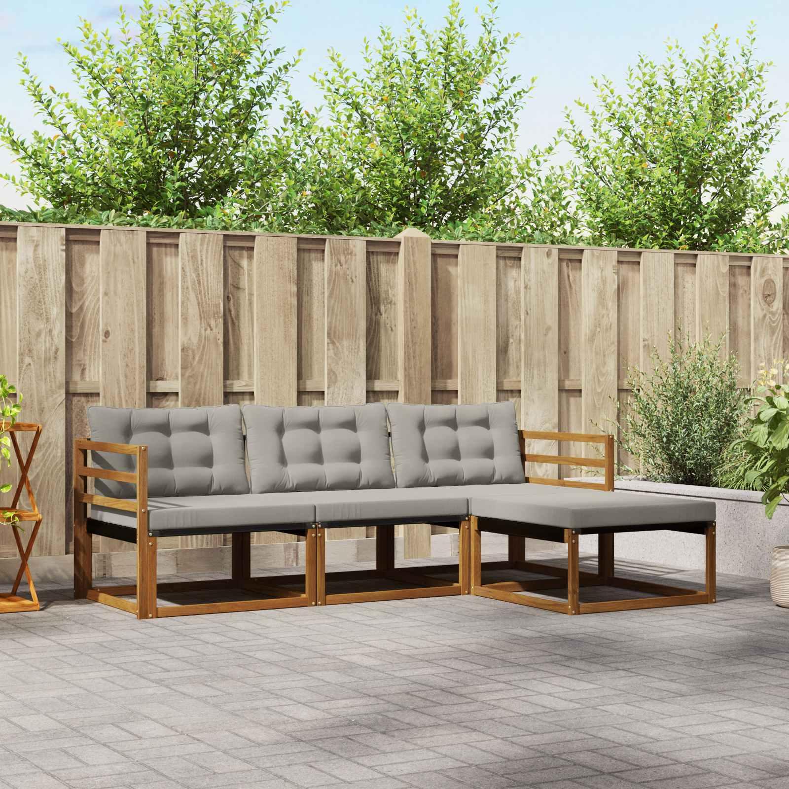 Udendørs Sofagruppe Med Pude 4 Dele - Naturfarvet og lysegrå / horisontale lameller