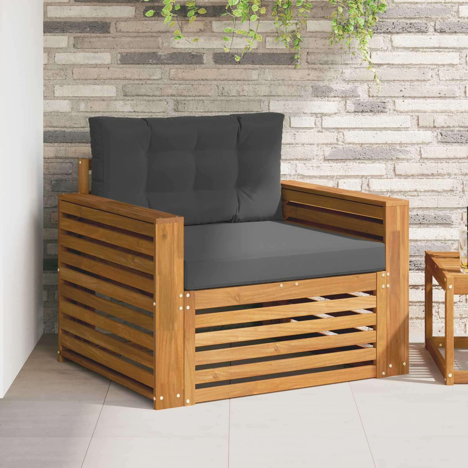 2 Stk Sofa Med Armlæn Massivt Akacietræ - Naturlig og antracit / Bred flad