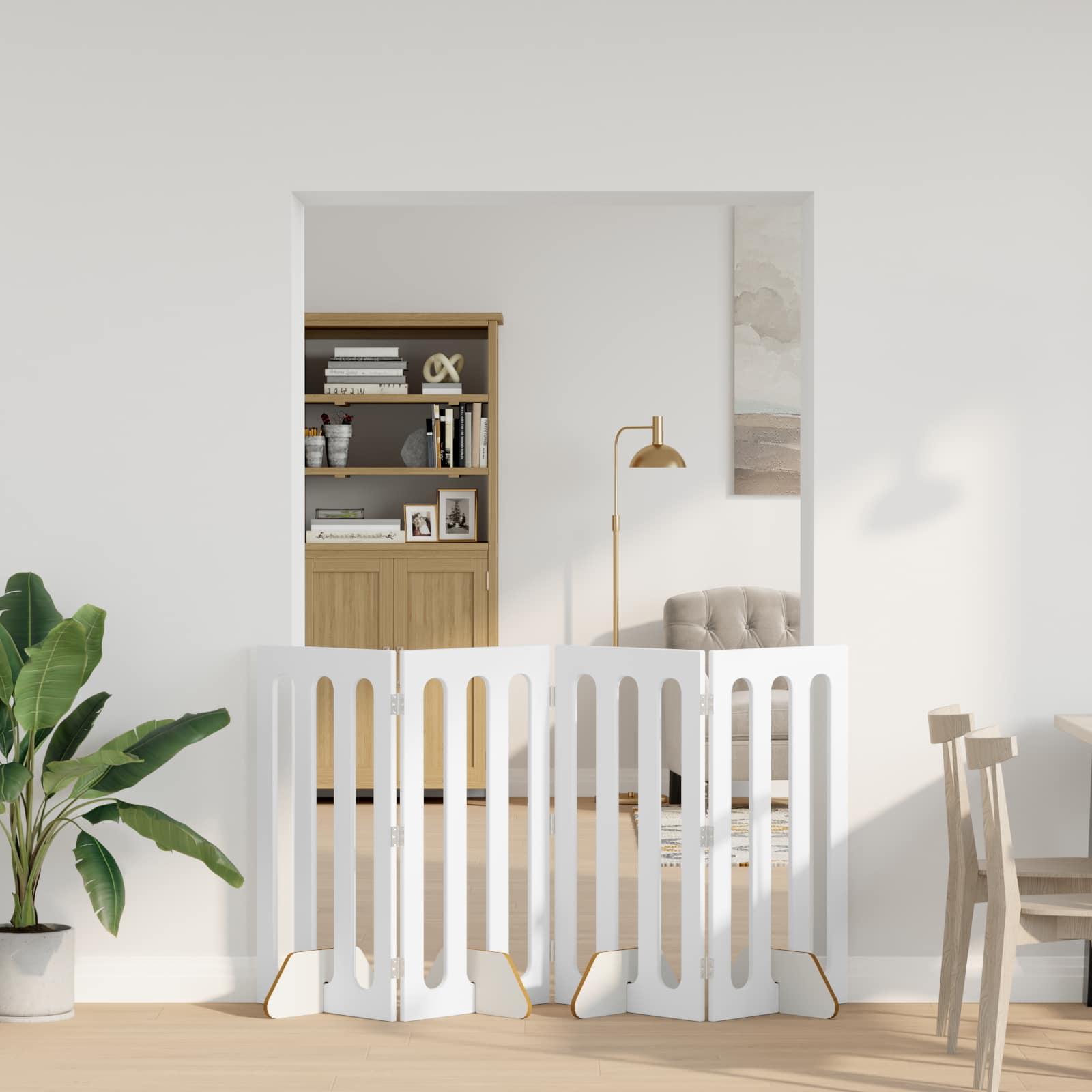 Foldbar hundegård 4 stk Hvid 201 x 38 x 90 cm Konstrueret træ