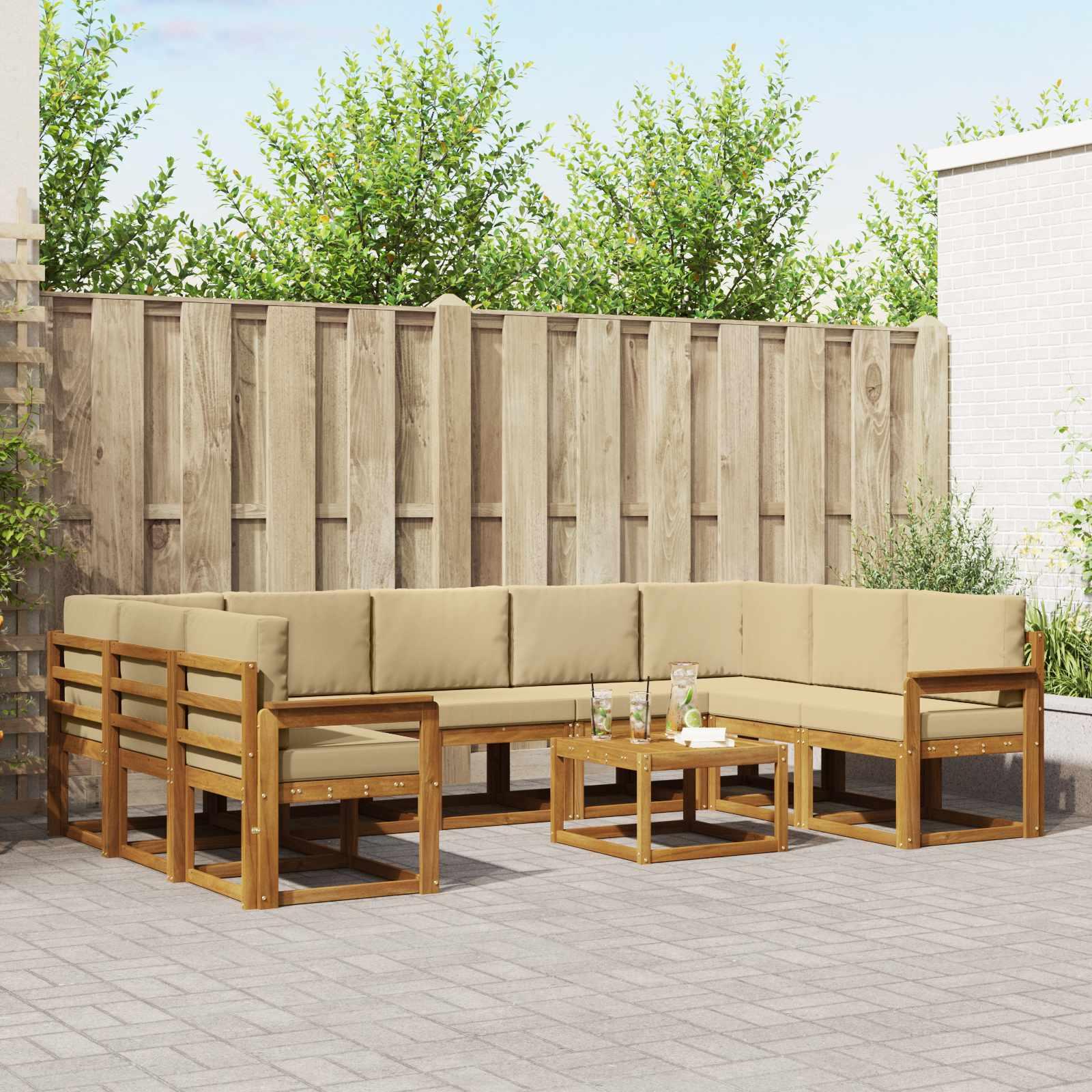 Sofa Sæt 10 stk Naturlig og Beige Soli Akacietræ og polyester