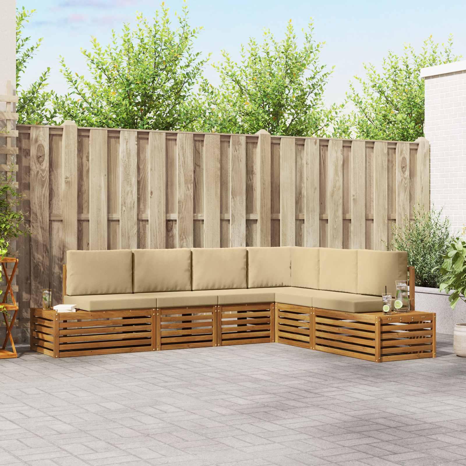 Sofasæt 6 Stk Naturlig og Beige Soli Akacietræ og polyester