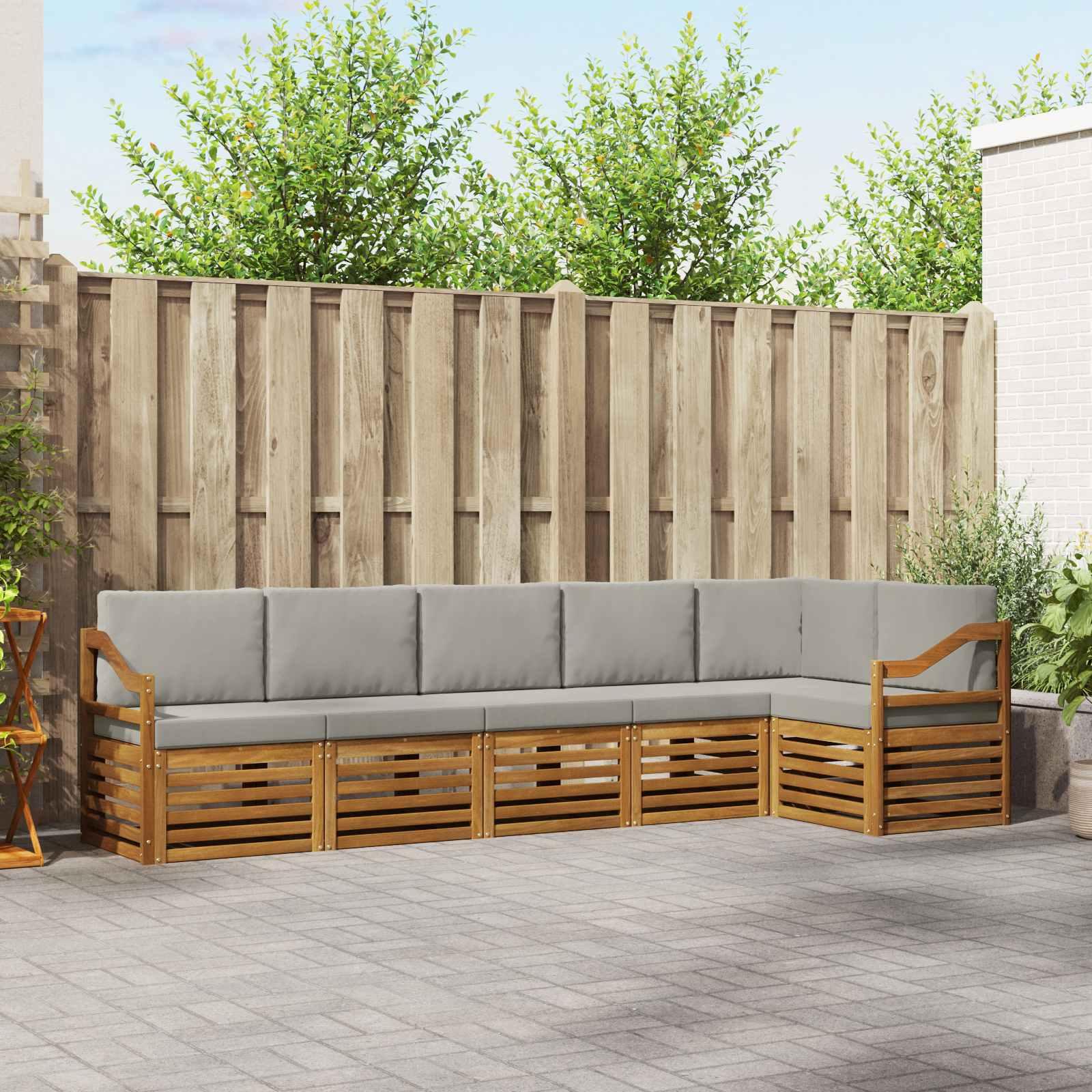 Sofasæt med pude 6 stk Naturlig og Lys Grå Massivt Akacietræ