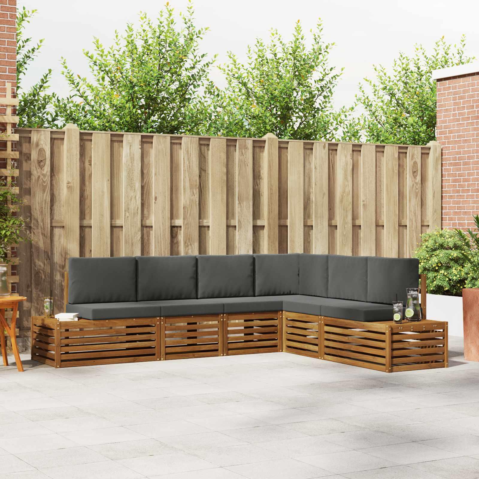 Sofasæt 6 Stk Naturlig og Antracit Soli Akacietræ og polyester