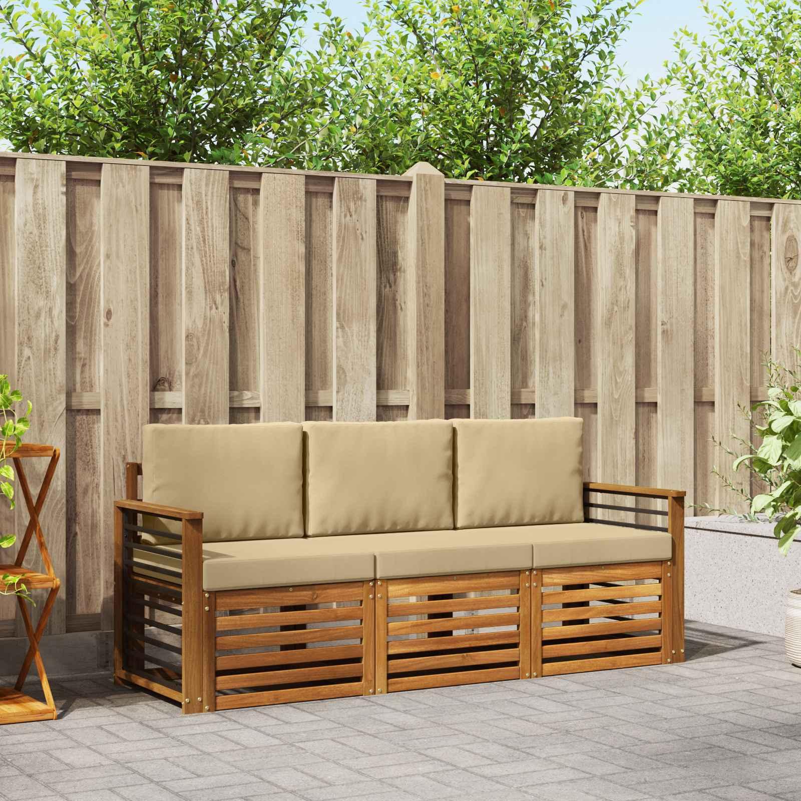 Sofasæt med pude 3 stk Naturlig og Beige Massivt Akacietræ