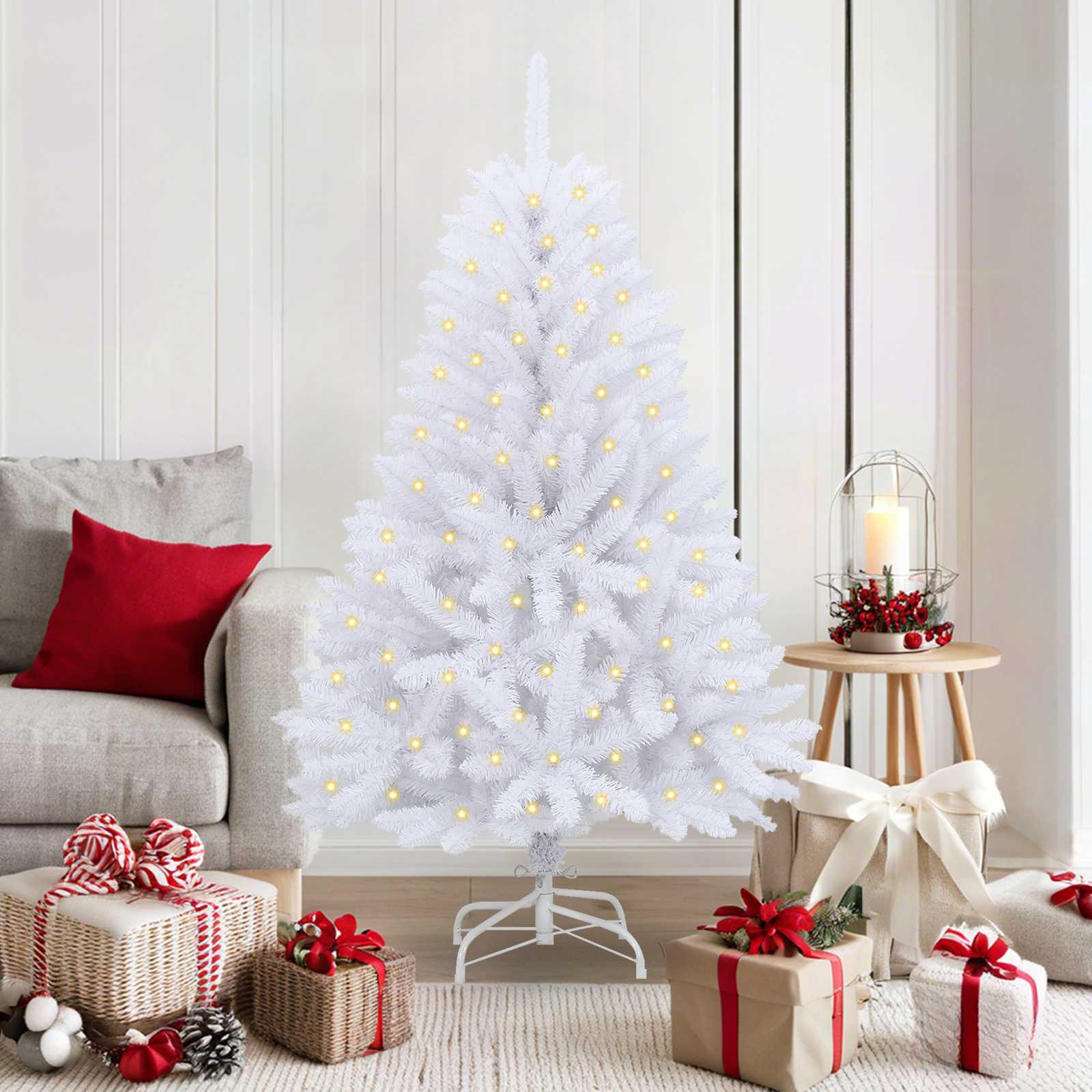 Kunstigt juletræ med 150 LED'er Hvid 150 cm PVC og metal