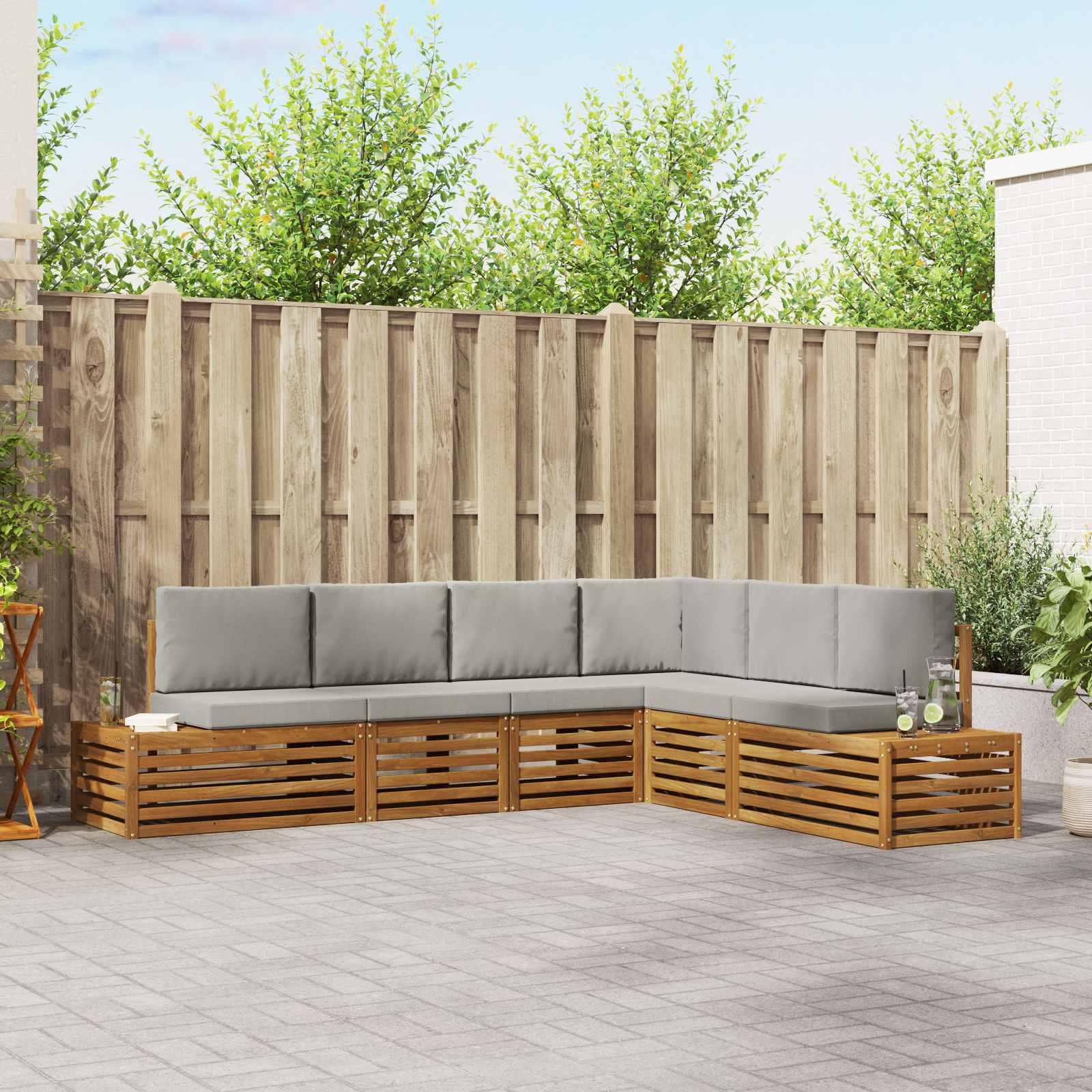 Sofasæt 6 Stk Naturlig og Lys Grå Soli Akacietræ og polyester