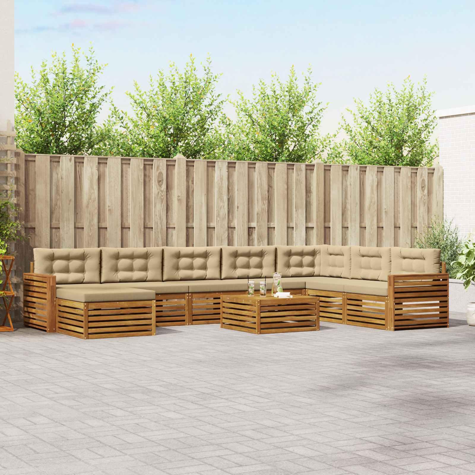 Udendørs sofagruppe i massivt akacietræ - 9 dele, naturlig/beige
