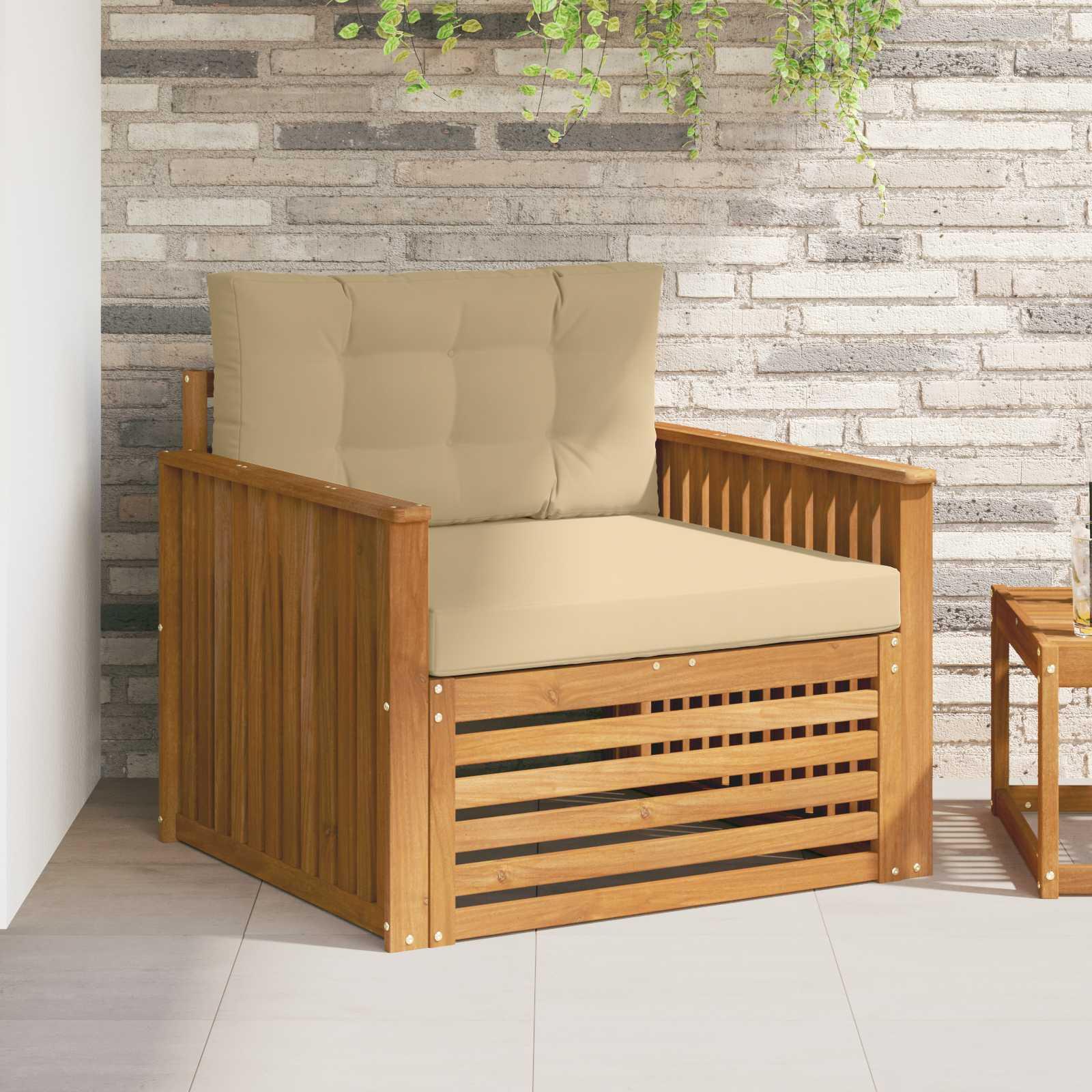 2 Stk Sofa Med Armlæn Massivt Akacietræ - Naturlig og beige / Skinne