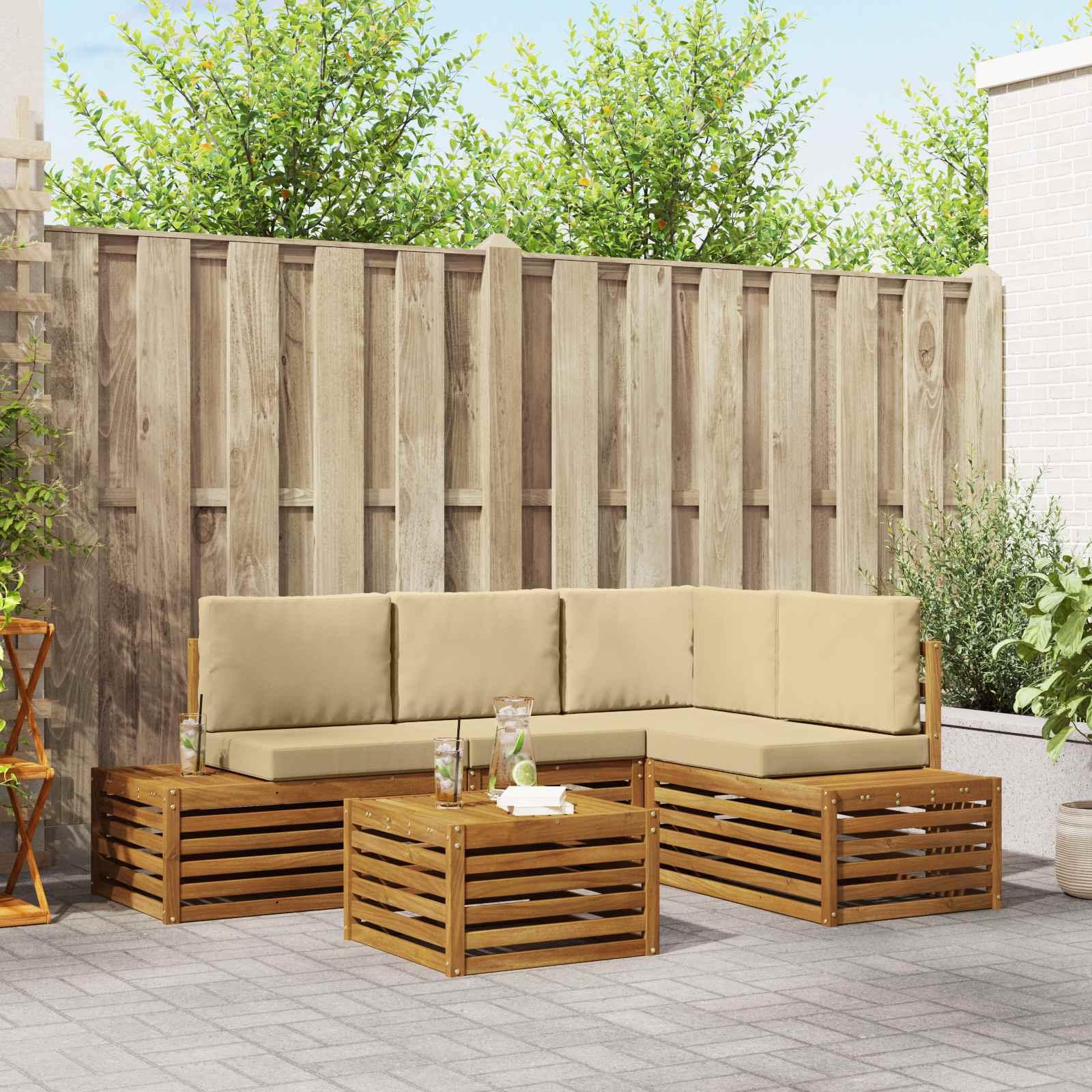 Sofasæt 5 Stk Naturlig og Beige Soli Akacietræ og polyester