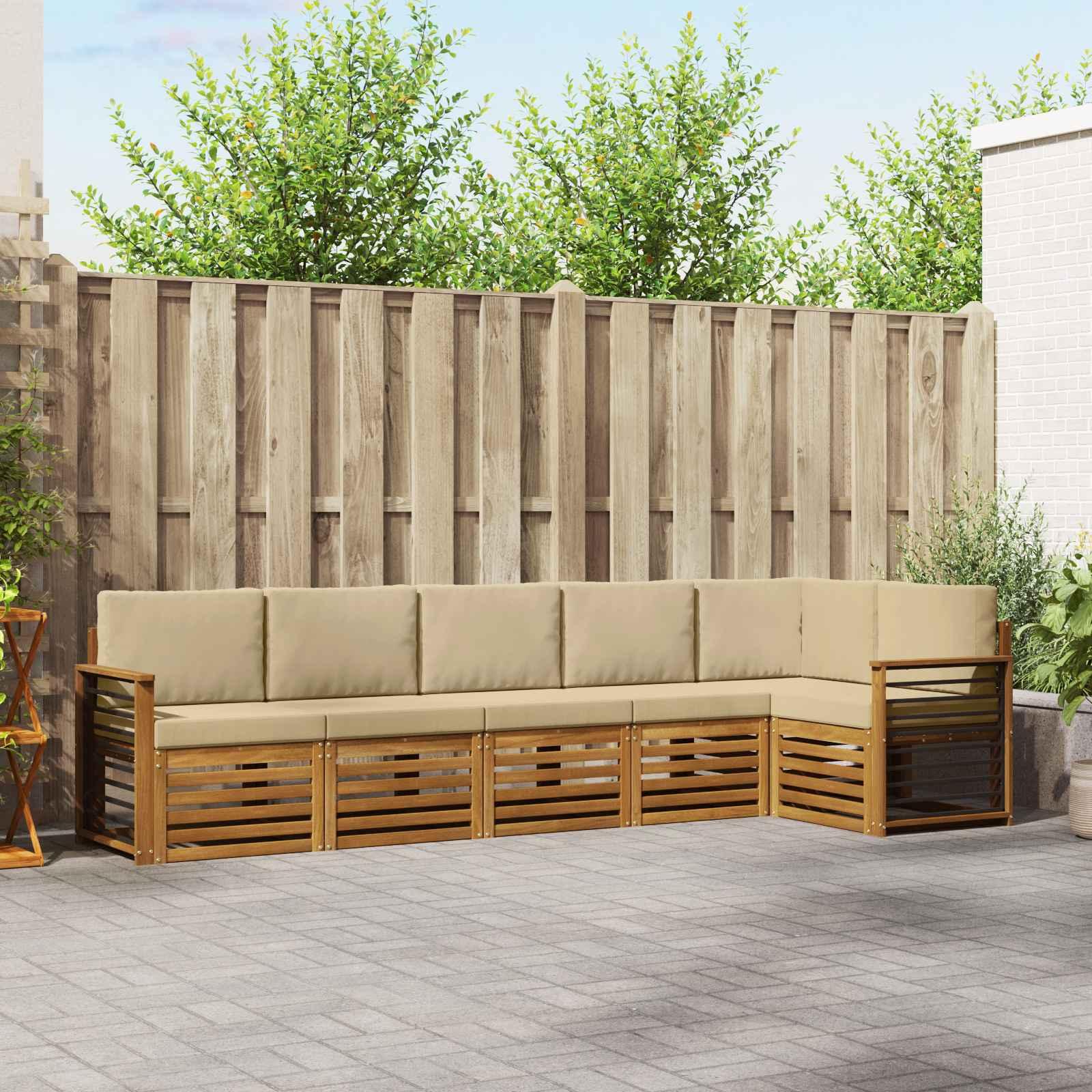 Sofasæt med pude 6 stk Naturlig og Beige Massivt Akacietræ