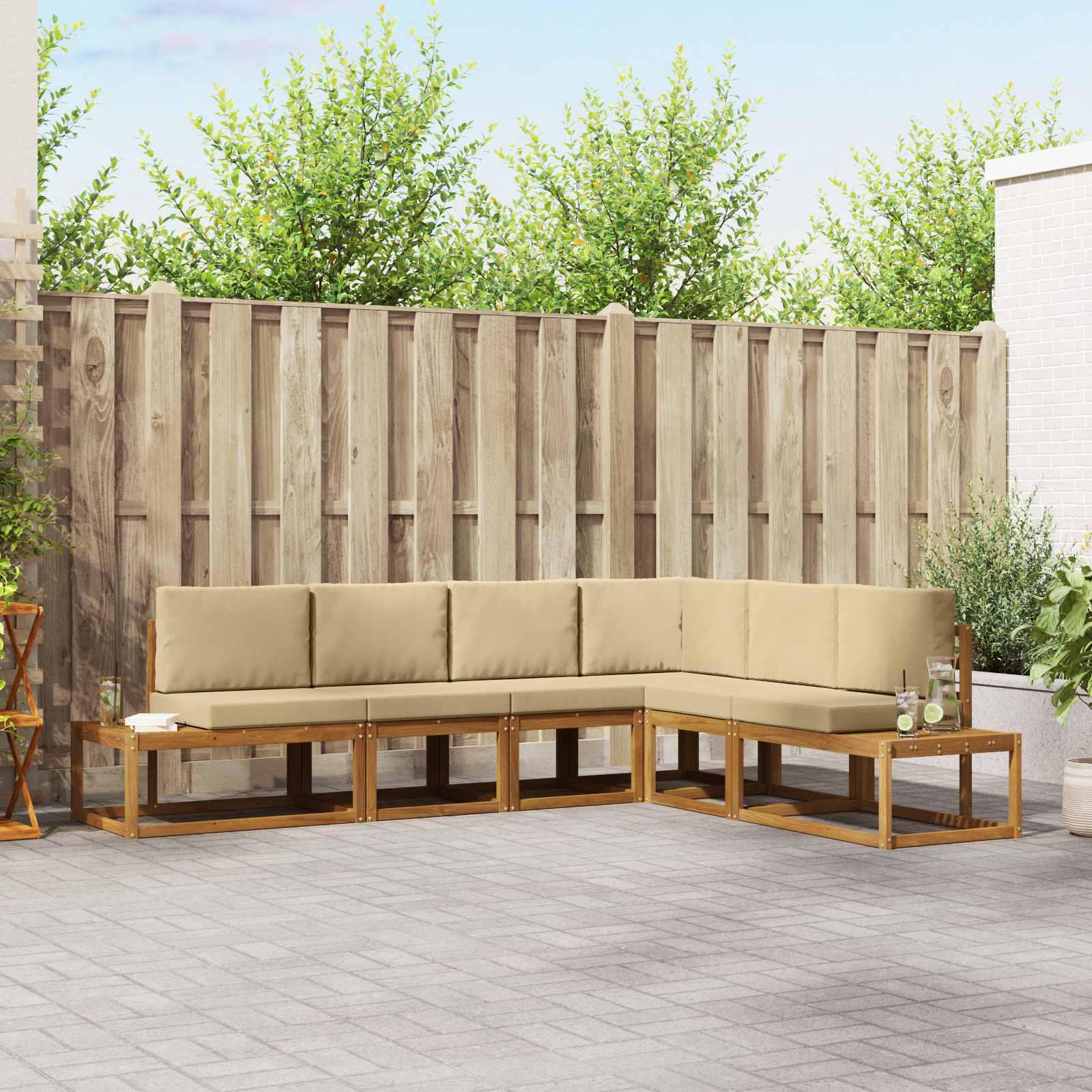 Sofa Sæt 6 Stk Naturlig og Beige Soli Akacietræ og polyester