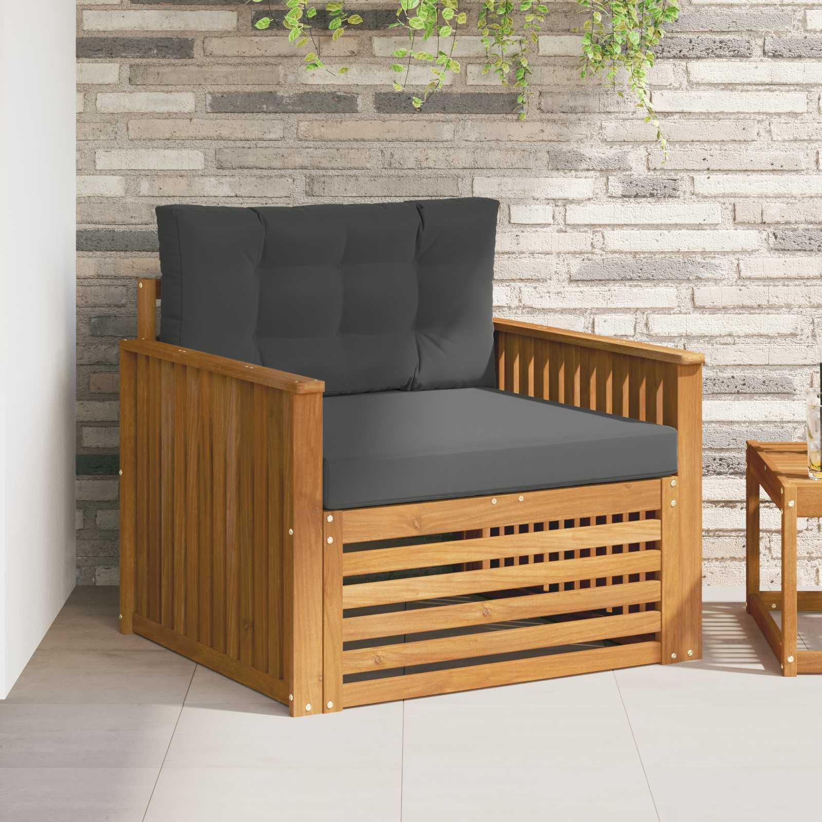 2 Stk Sofa Med Armlæn Massivt Akacietræ - Naturlig og antracit / Skinne