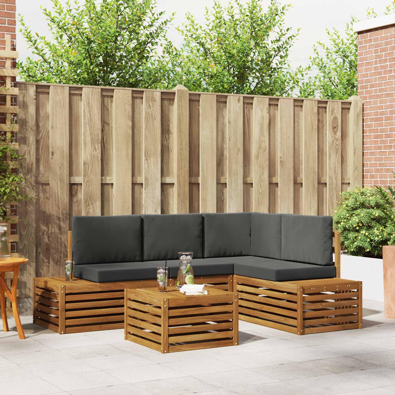 Sofasæt 5 Stk Naturlig og Antracit Soli Akacietræ og polyester