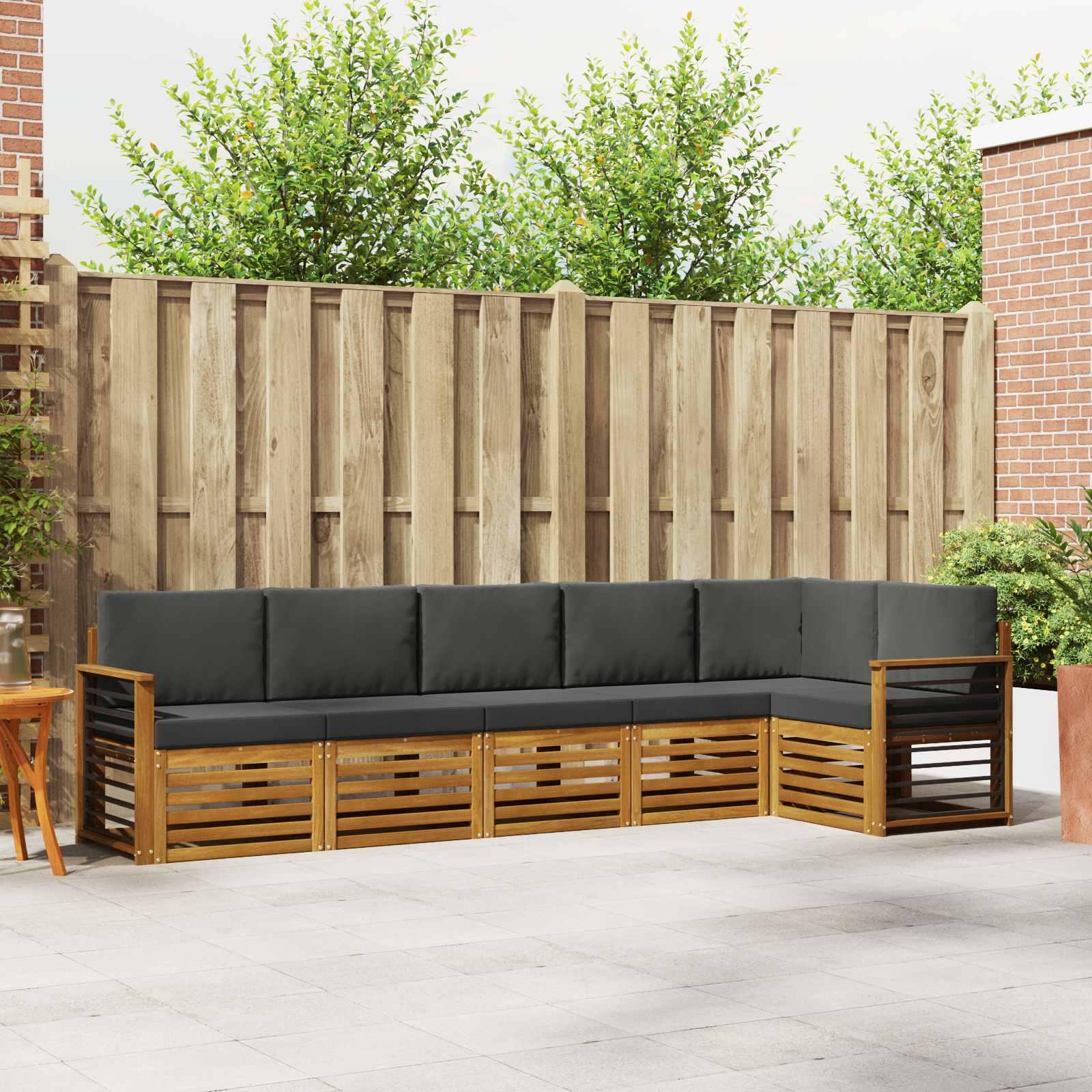 Sofasæt med pude 6 stk Naturlig og Antracit Massivt Akacietræ