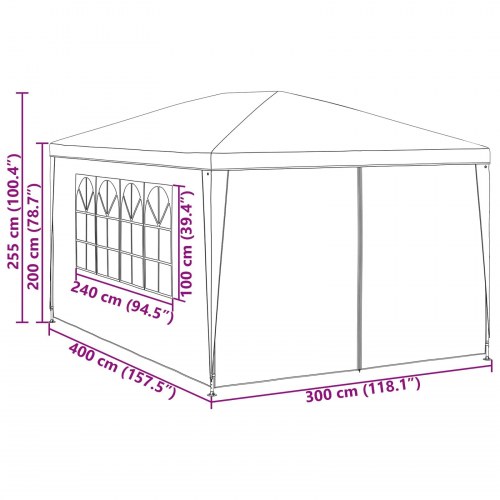 Partytelt med væg Rød 400 x 300 x 255 cm Polyethylen og stål