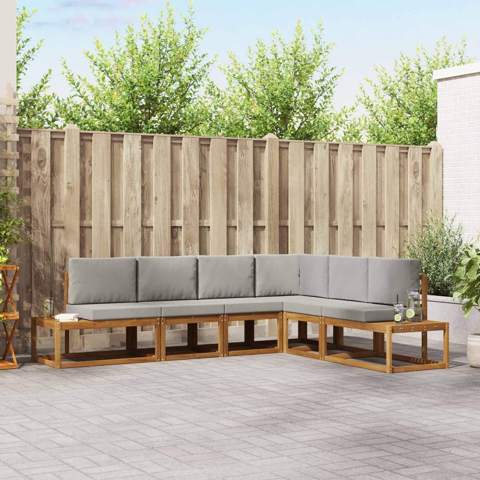 Sofa Sæt 6 Stk Naturlig og Lys Grå Soli Akacietræ og polyester
