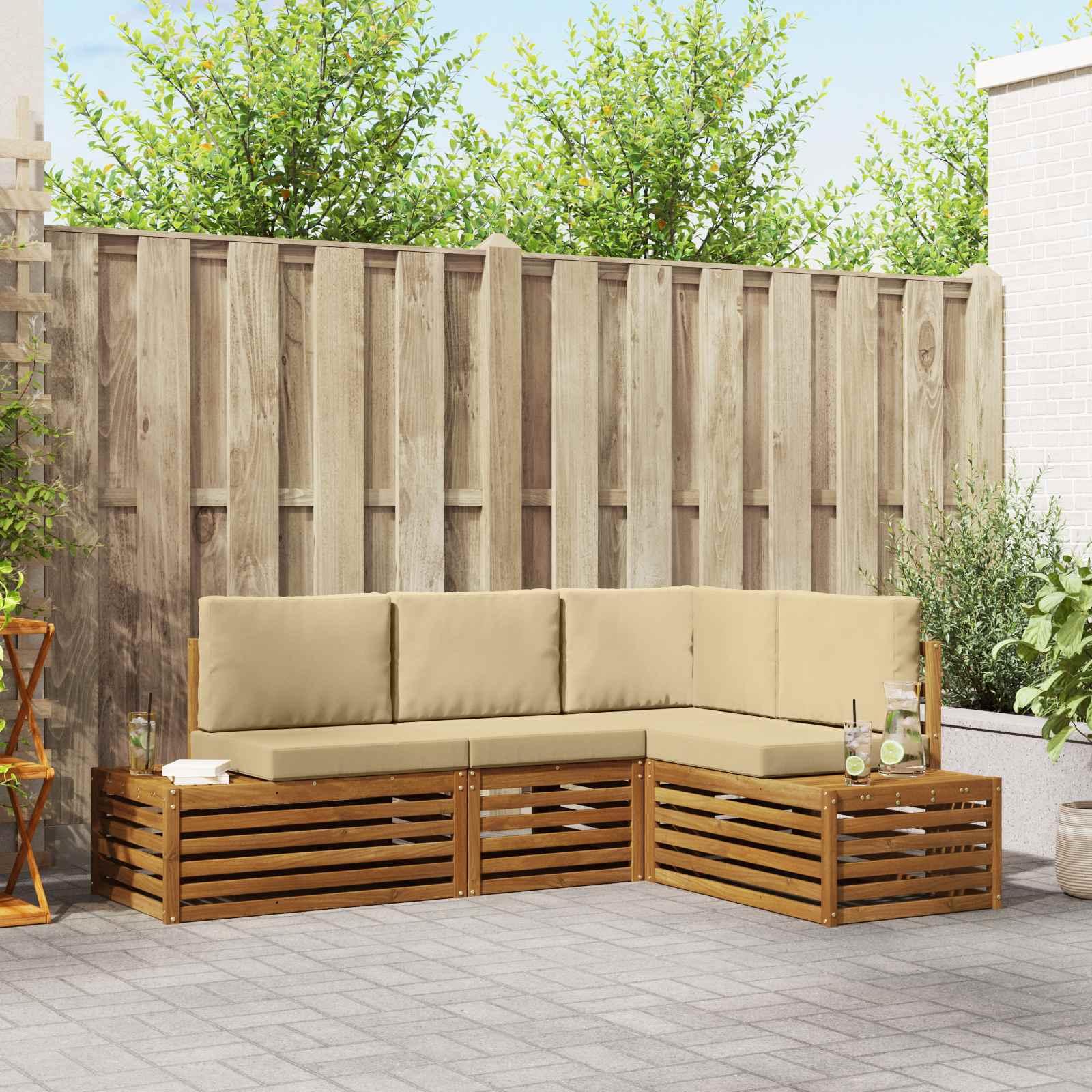 Sofasæt 4 Stk Naturlig og Beige Soli Akacietræ og polyester