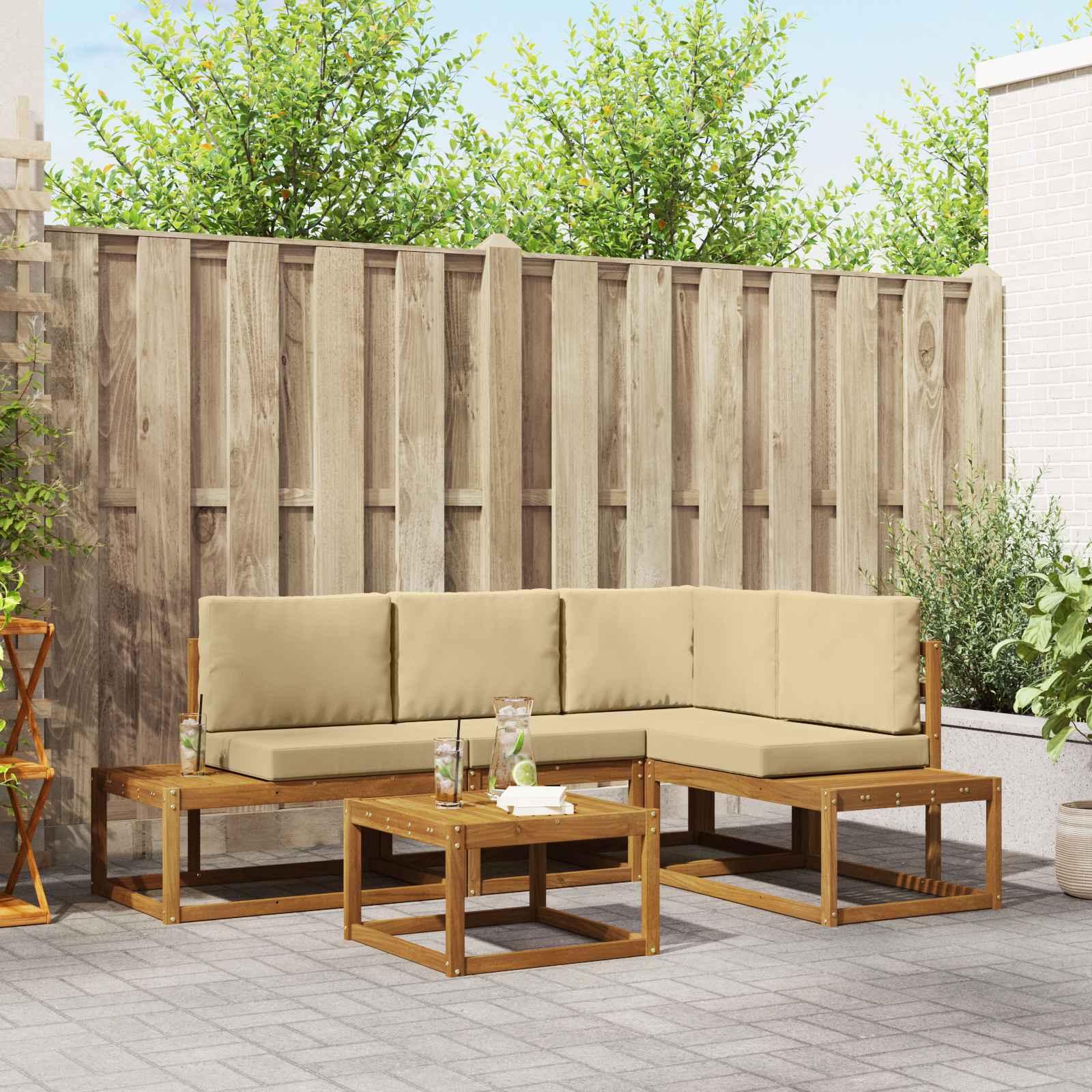 Sofa Sæt 5 Stk Naturlig og Beige Soli Akacietræ og polyester