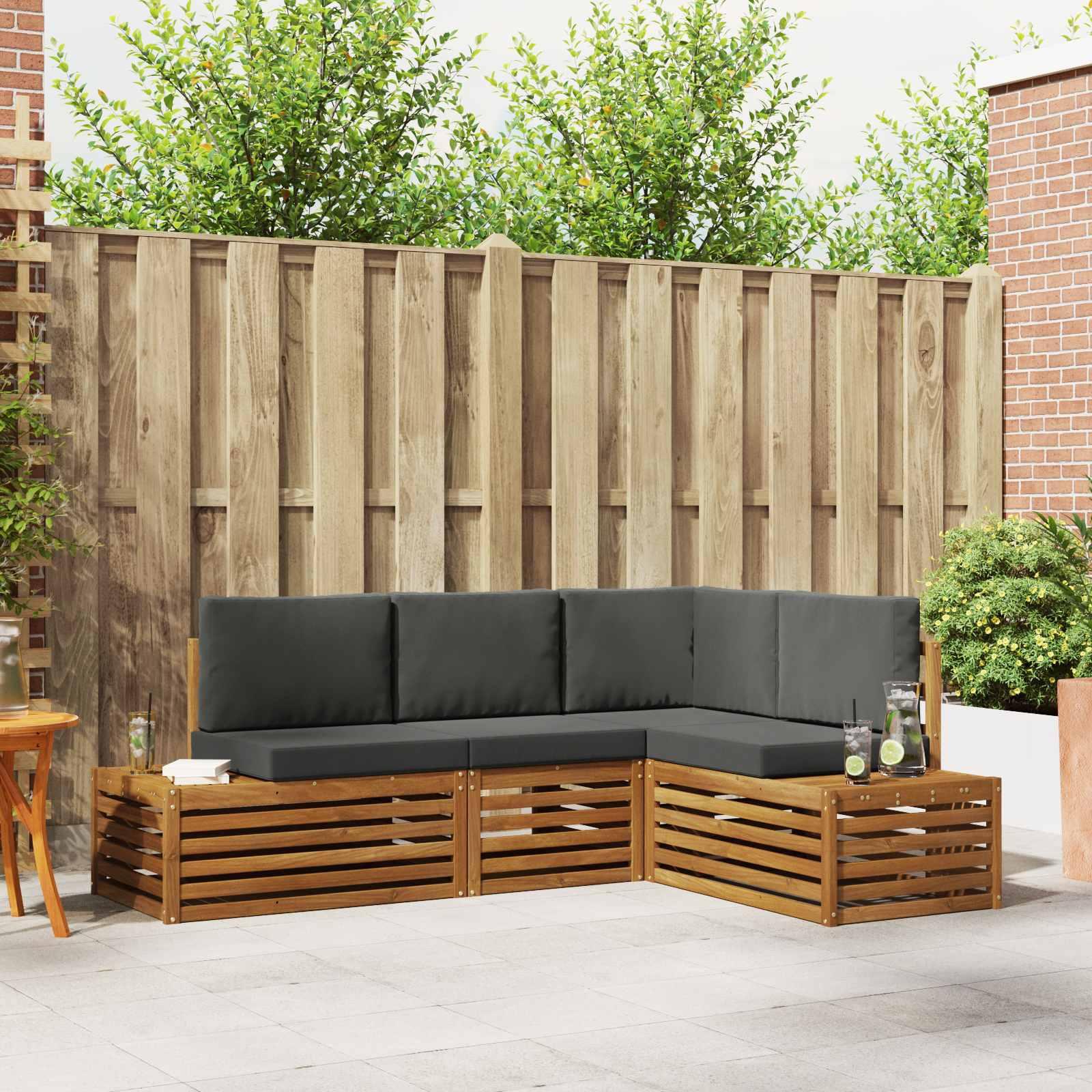 Sofasæt 4 Stk Naturlig og Antracit Soli Akacietræ og polyester