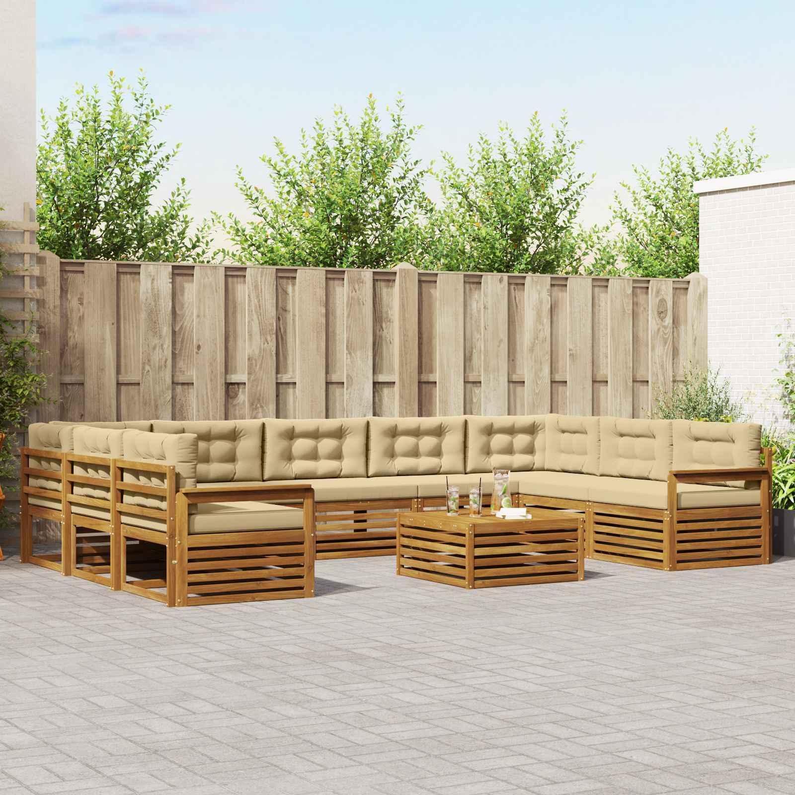 Sofasæt med pude 10 stk Naturlig og Beige Massivt Akacietræ