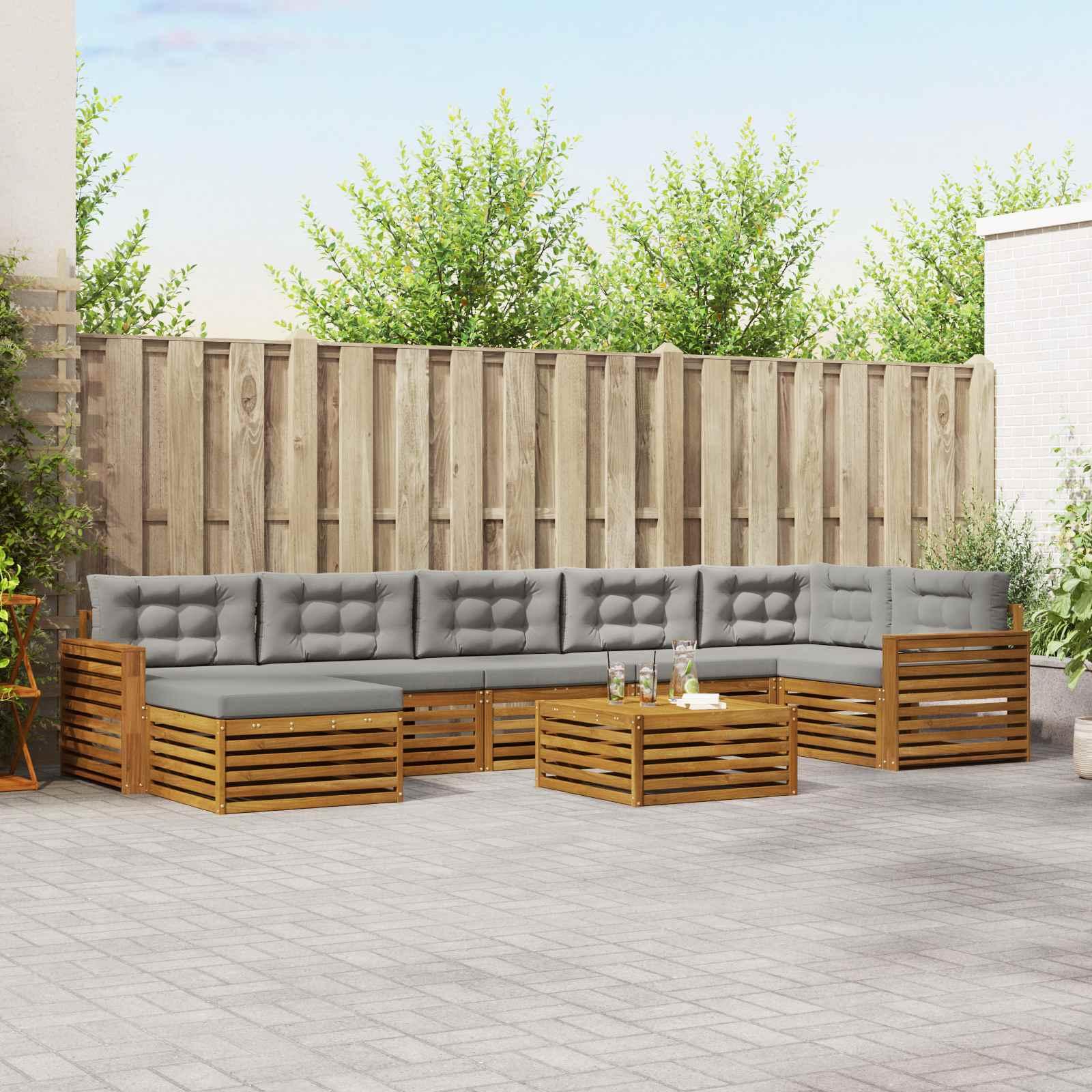 Sofasæt med pude 8 stk Naturlig og Lys Grå Massivt Akacietræ